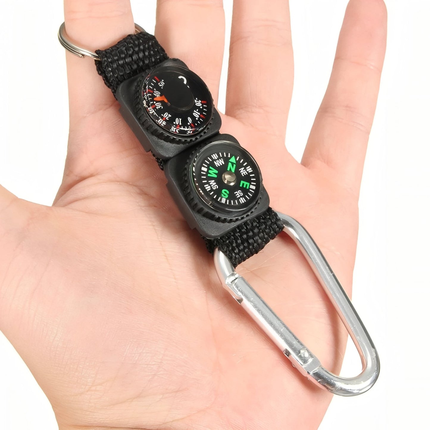 Porte-Clé Boussole Et Thermomètre portée à la main - Noir