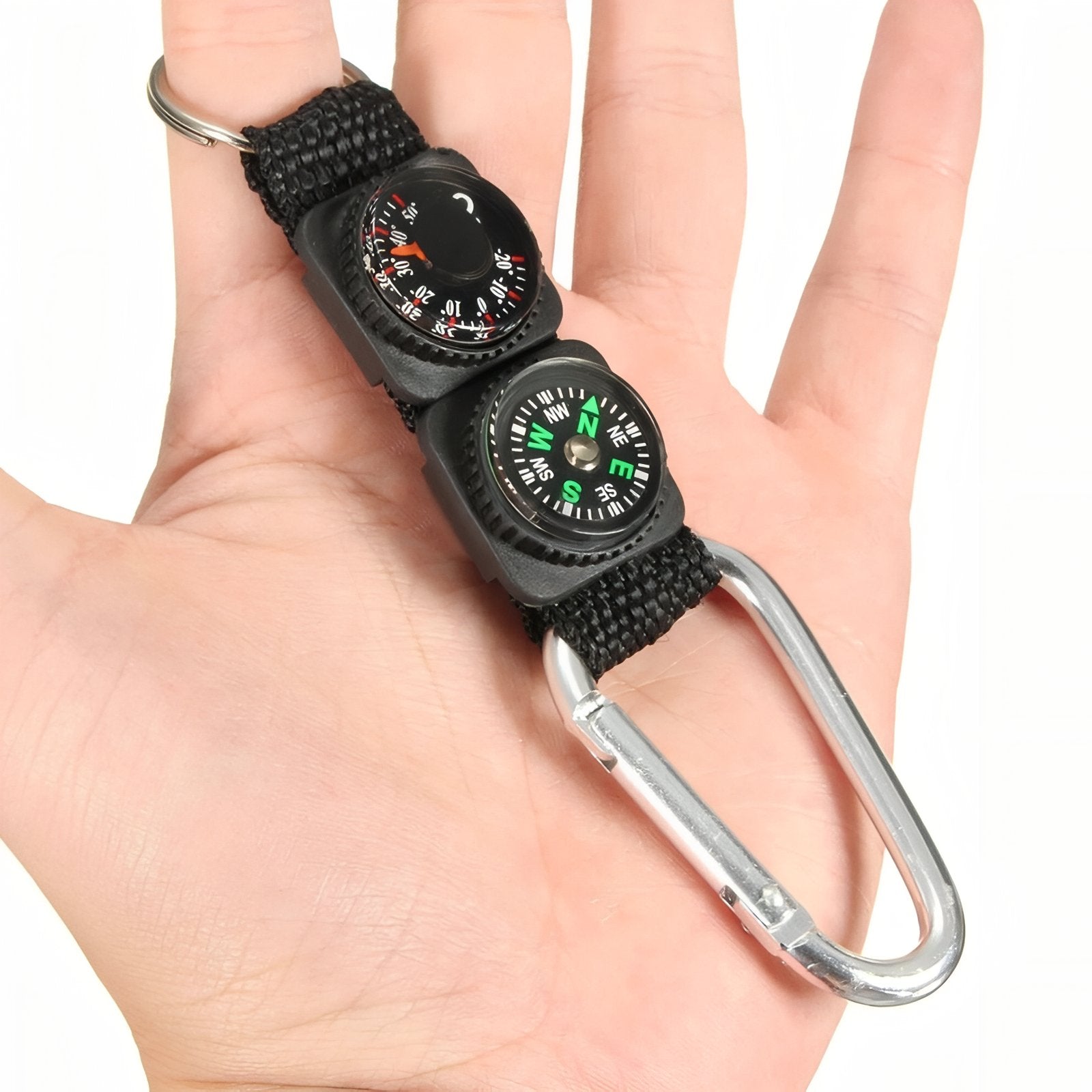 Porte-Clé Boussole Et Thermomètre portée à la main - Noir