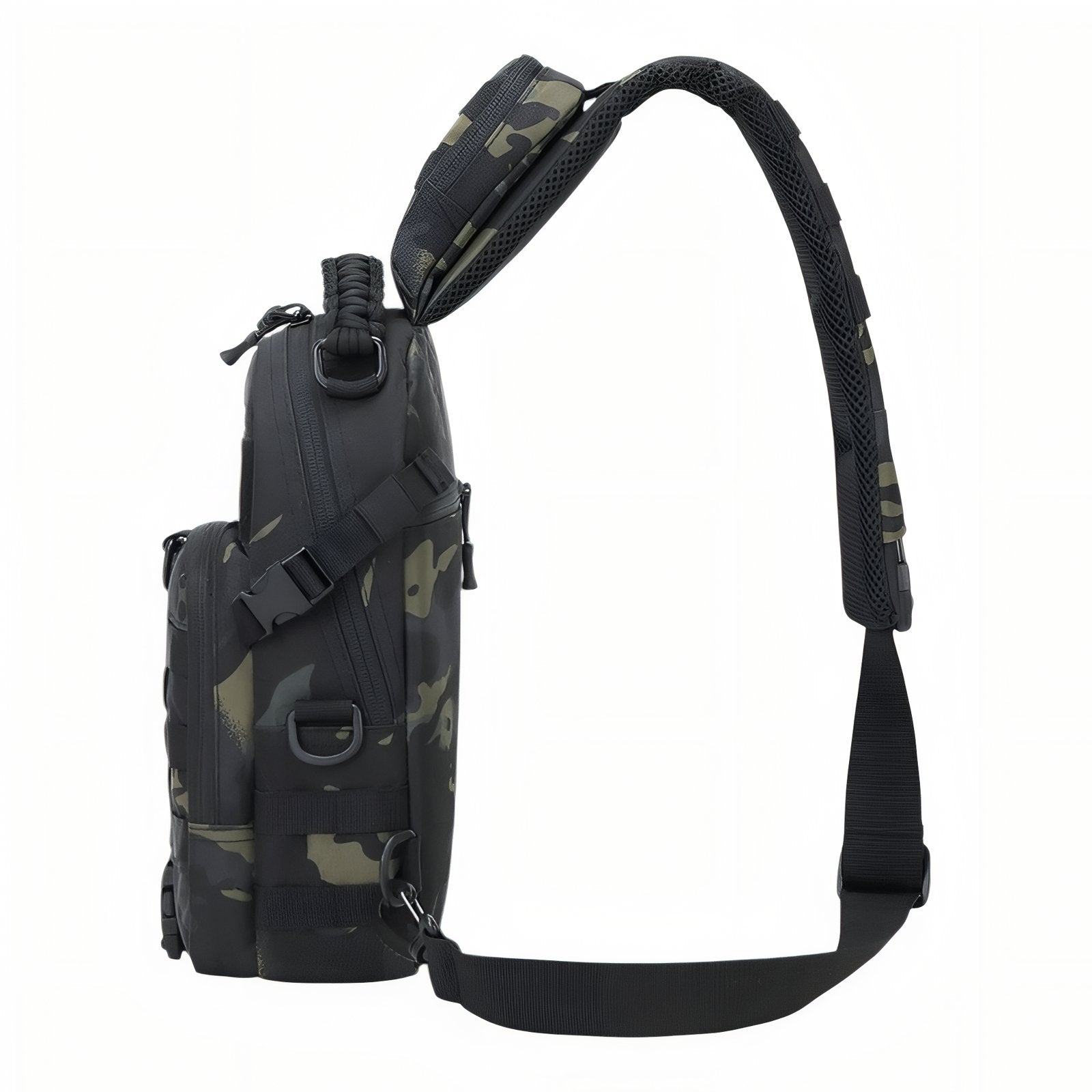 Sac Bandoulière Homme Pour Randonnée vue latérale - Beige Sable - Noir Camouflage - Noir