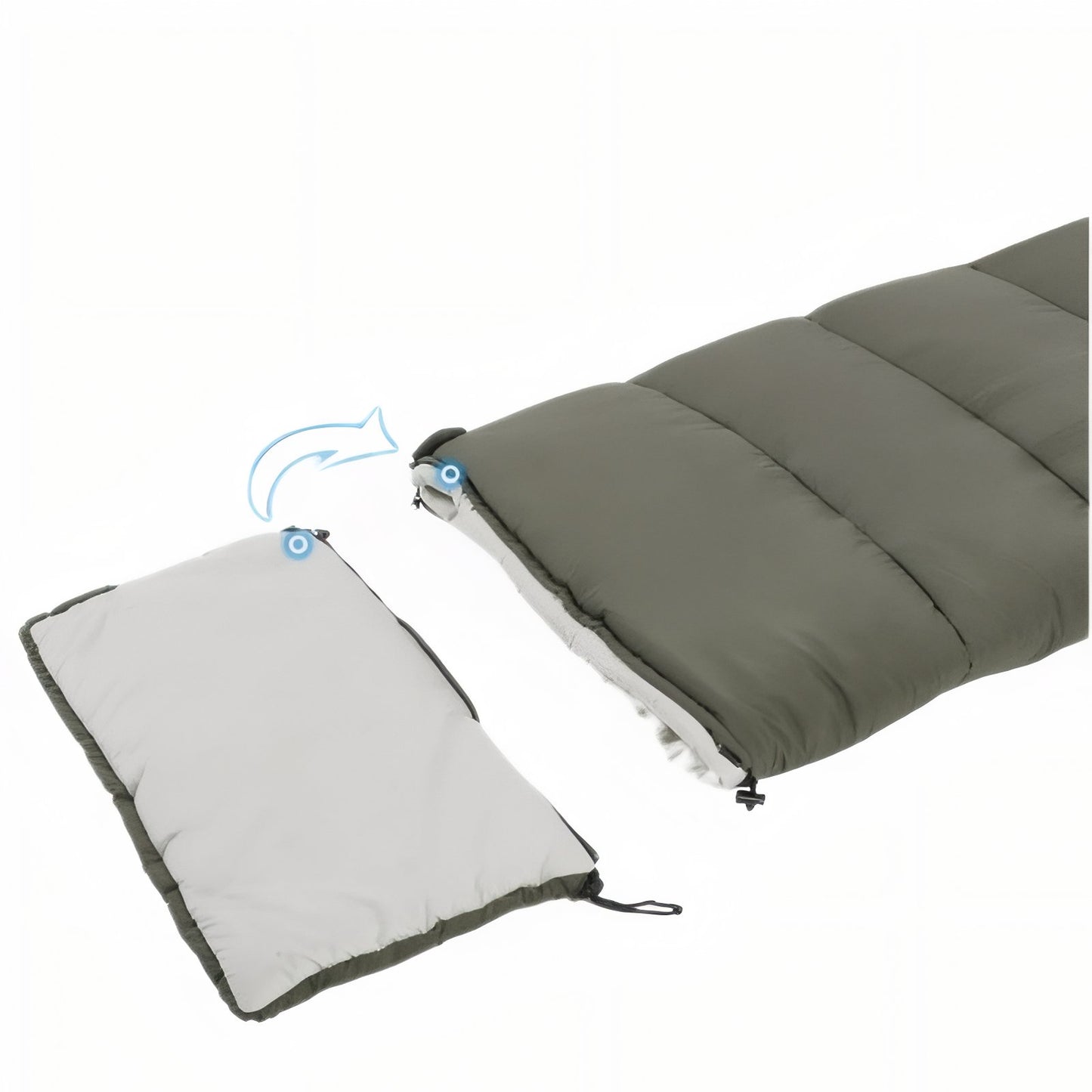Sac de Couchage Jumelable Léger compartiment ouvert - Vert Olive - Beige Clair
