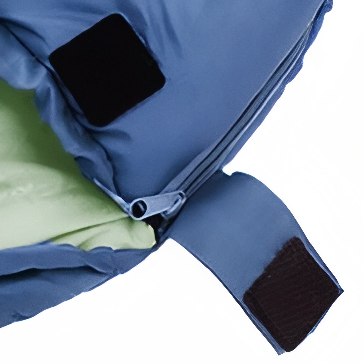 Sac De Couchage 4 Saisons Bleu gros plan fermeture zippée - Bleu Marine et Vert Clair