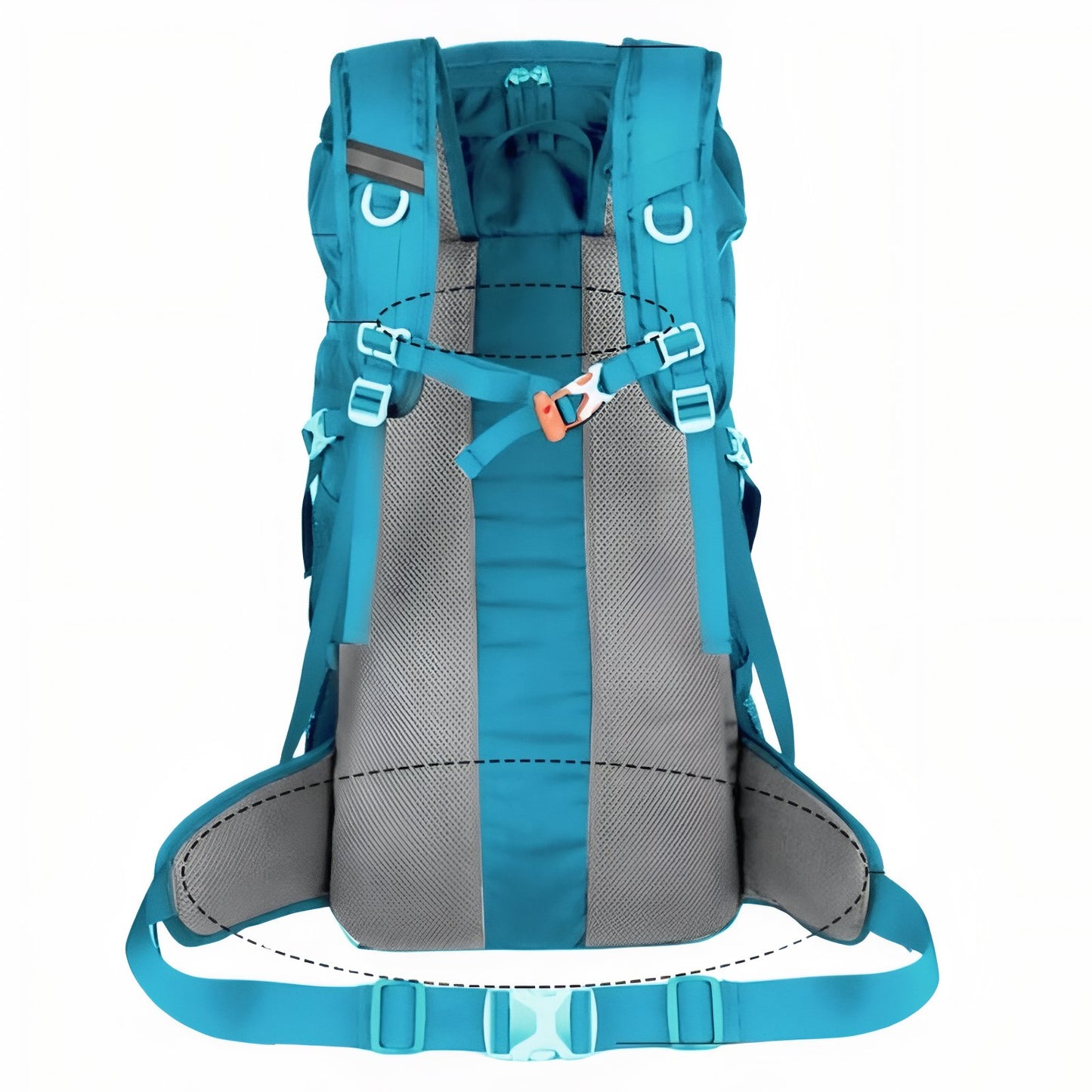 Sac Randonnée Multipoches 50l gros plan dos sac - Turquoise - Vert Armée - Bleu - Noir - Rouge