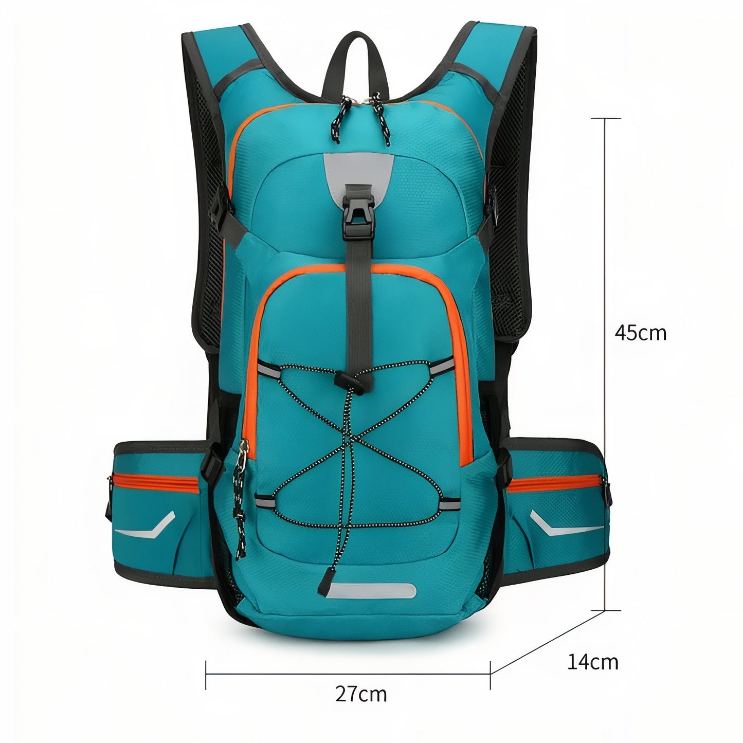 Sac à Dos Randonnée Avec Trou Pour Poche À Eau dimensions affichées - Turquoise et Orange