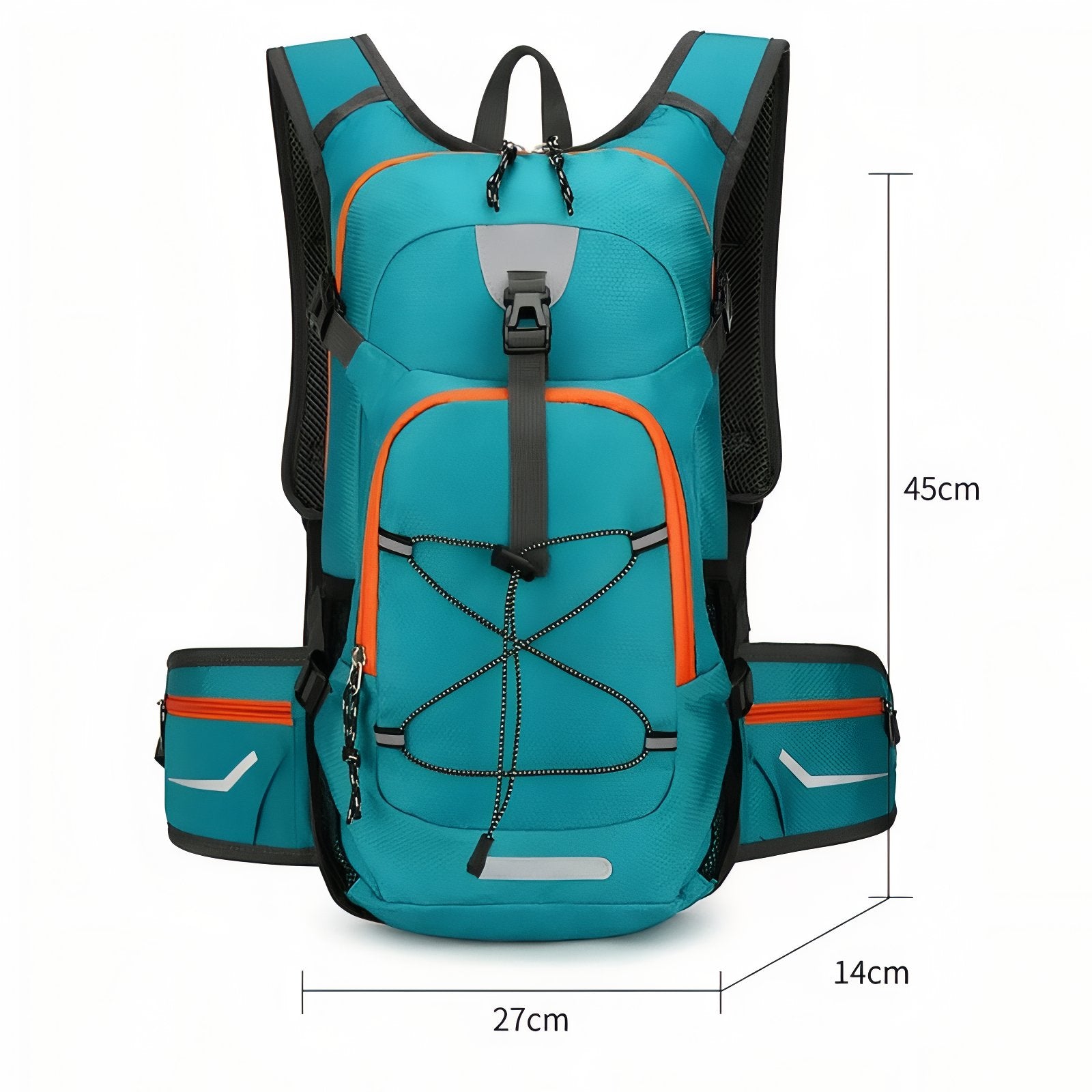Sac à Dos Randonnée Avec Trou Pour Poche À Eau dimensions affichées - Turquoise et Orange