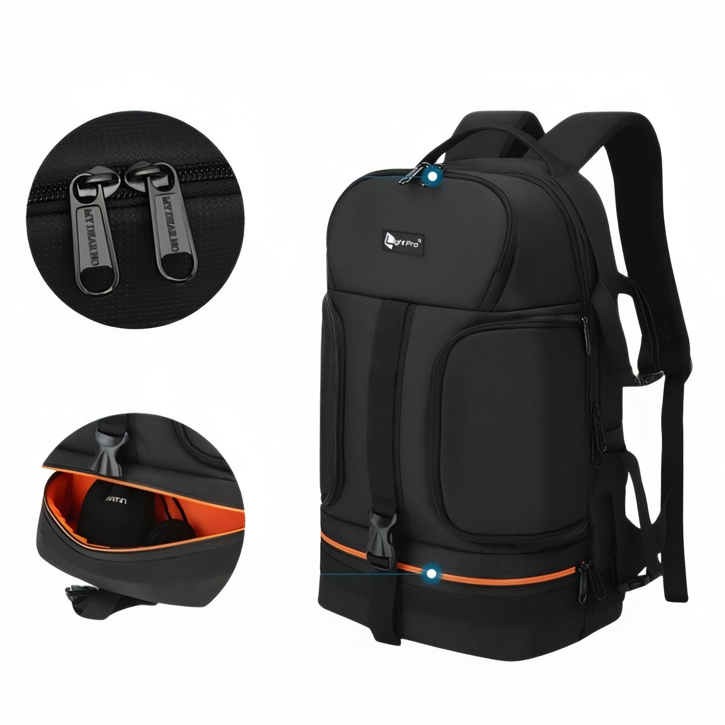 Sac Appareil Photo Spécial Randonnée gros plan fermeture zippée - Orange - Gris - Rouge