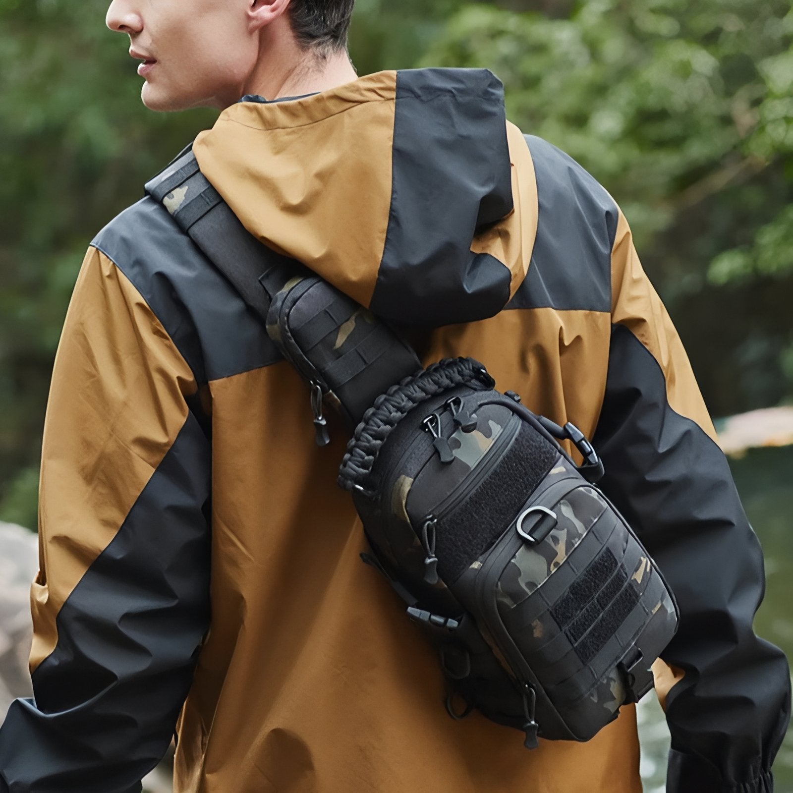 Sac Bandoulière Homme Pour Randonnée portée sur l'épaule - Beige Sable - Noir Camouflage - Noir