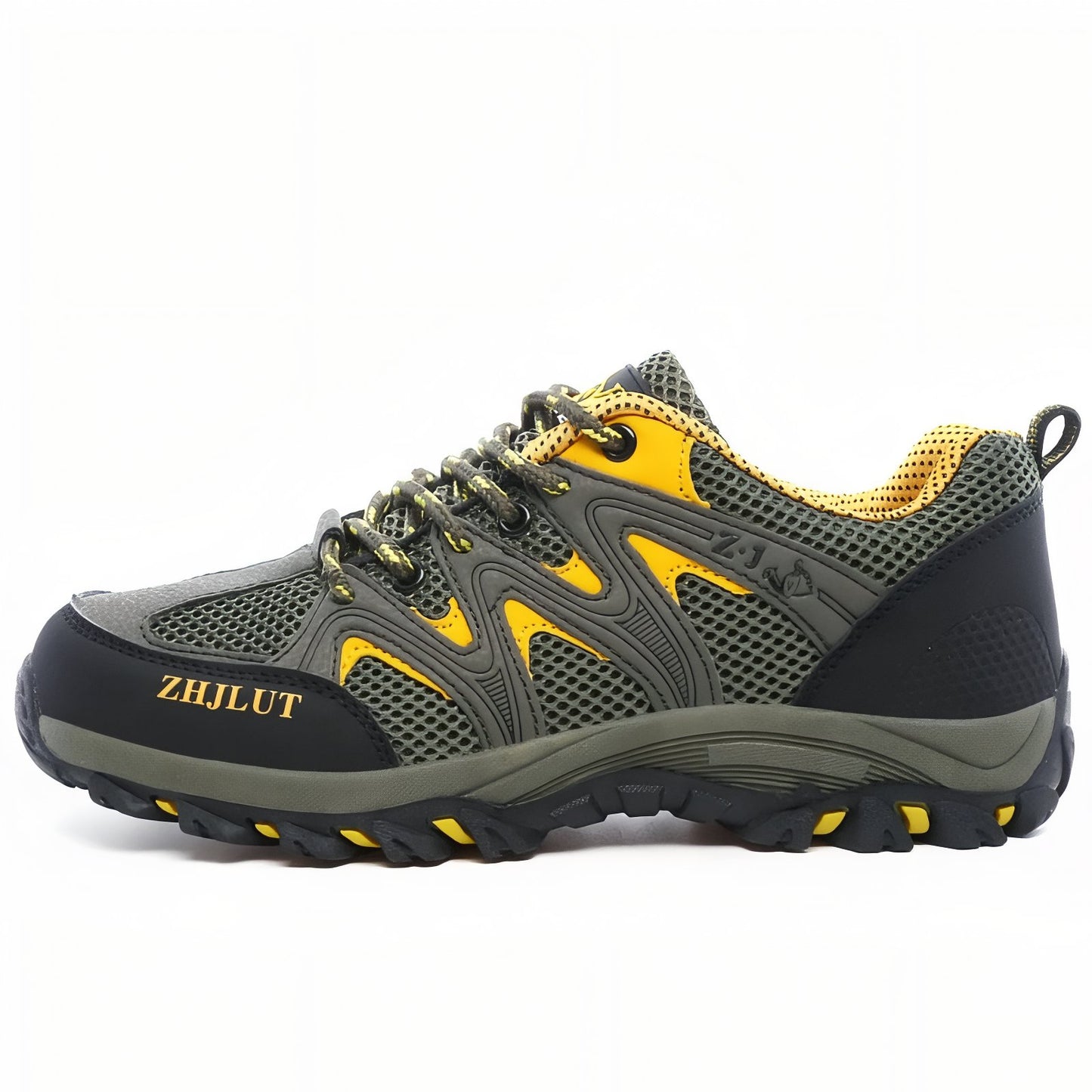 Chaussure Basse Randonnée Homme vue latérale droite - Vert Olive et Jaune
