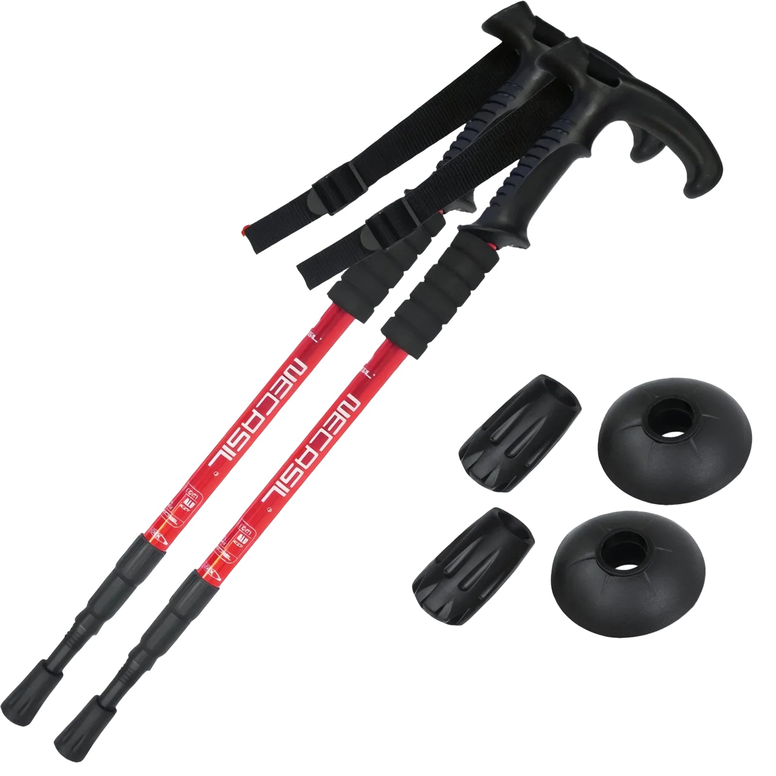 Bâton Marche Nordique Télescopique - Rouge et Noir - 2 Bâtons (Paire Complète)