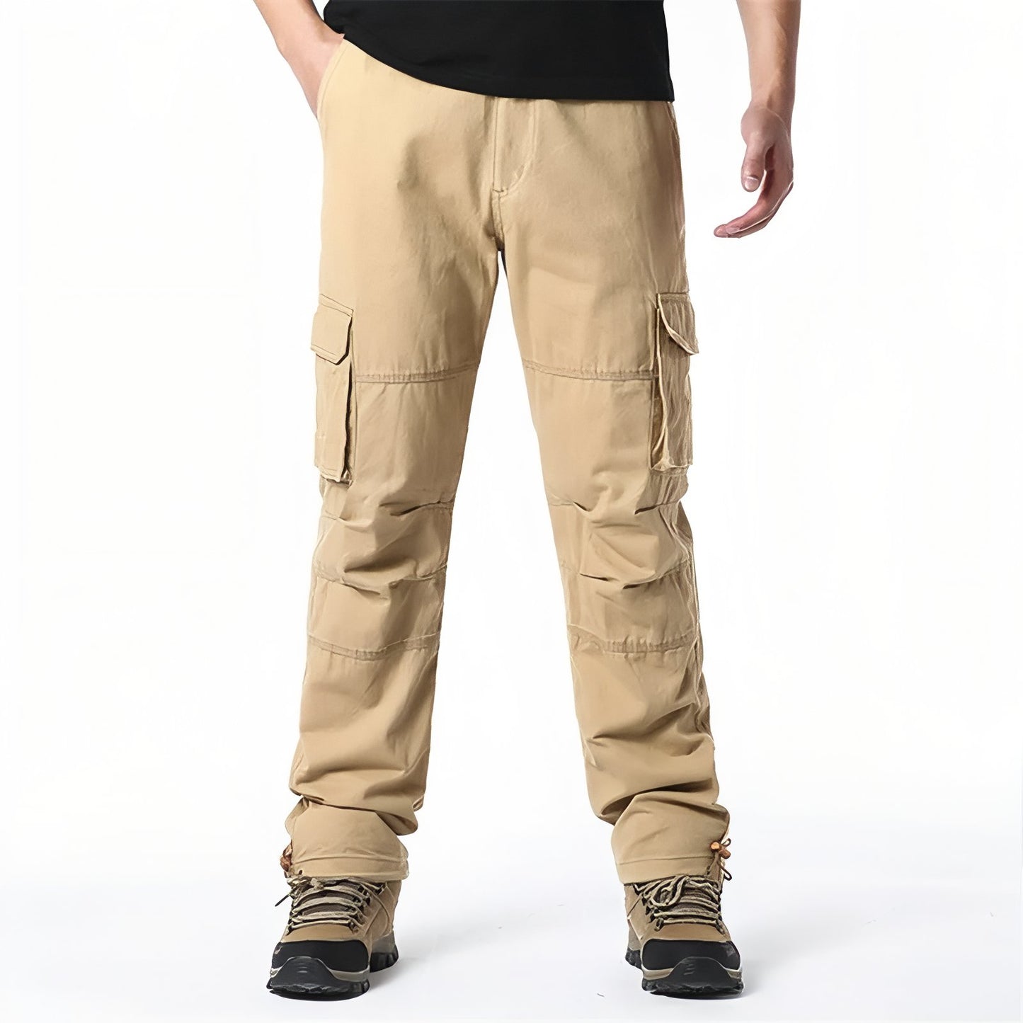 Pantalon Cargo Randonnée Homme portée debout - Beige Clair - Vert Armée - Beige Olive - Gris Foncé - Noir Profond