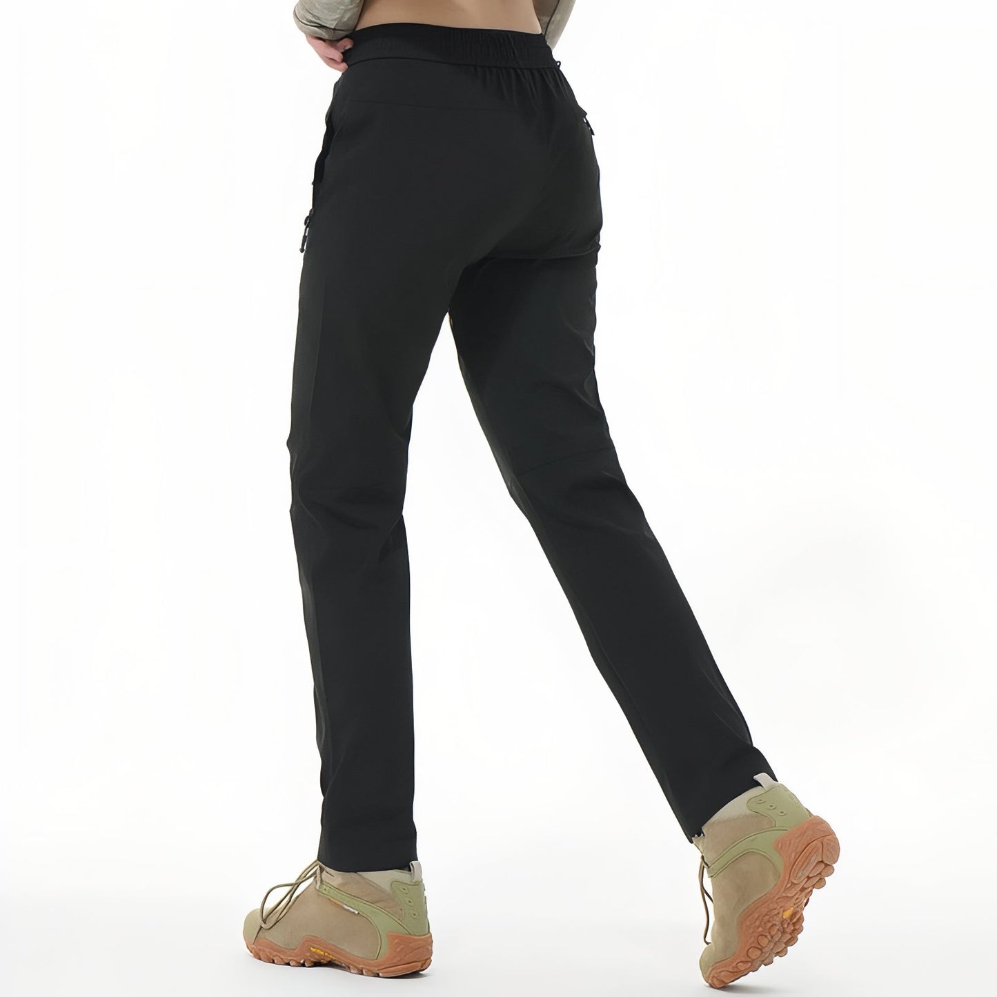 Pantalon Léger Randonnée Femme vue arrière portée - Rose Poudré - Noir - Gris Clair