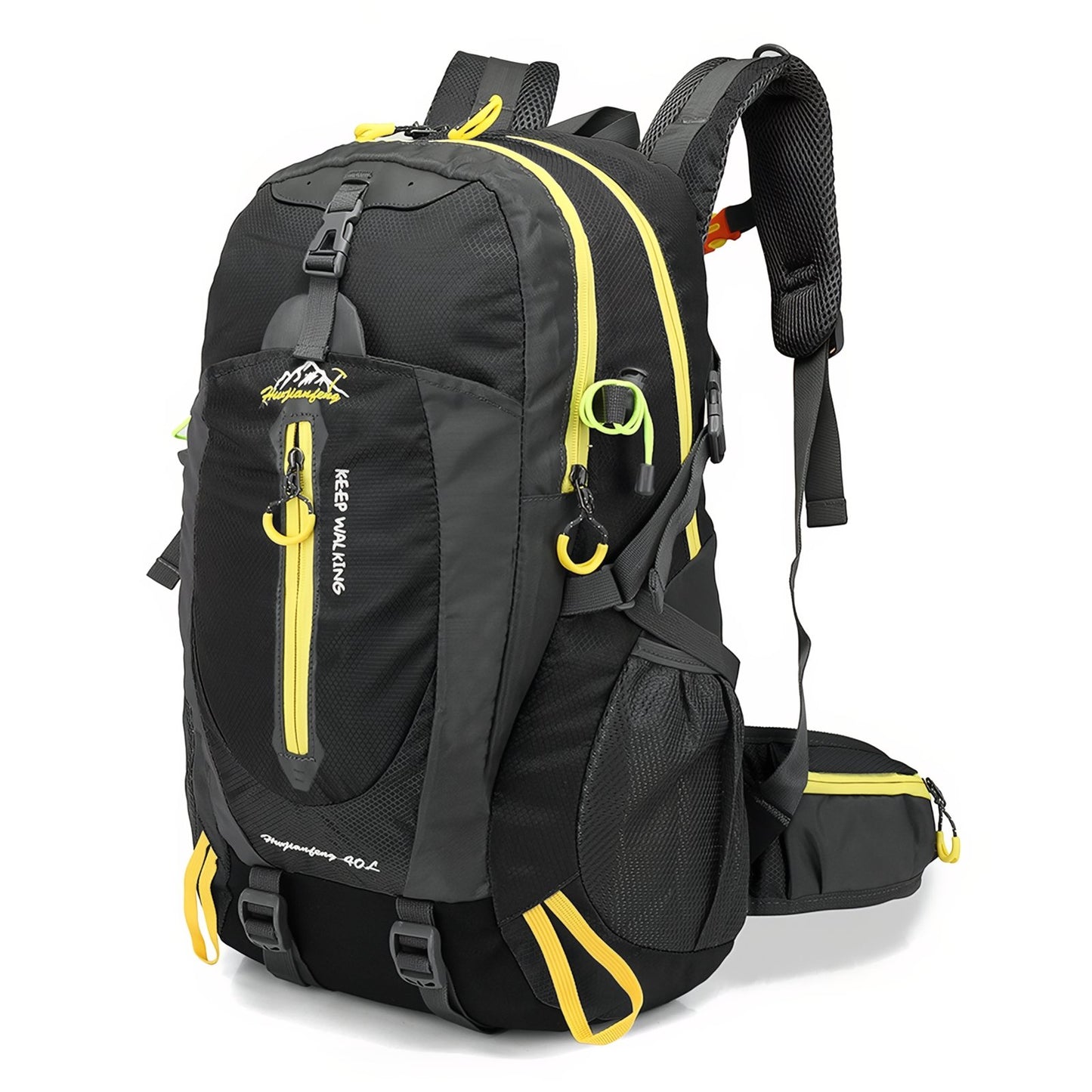 Sac à Dos Marche Randonnée 40L gros plan fermeture zippée - Vert Fluo - Gris - Bleu Cobalt - Orange - Noir et Jaune - Rouge - Turquoise - Violet - Noir et Rouge - Bleu Marine - Vert Olive