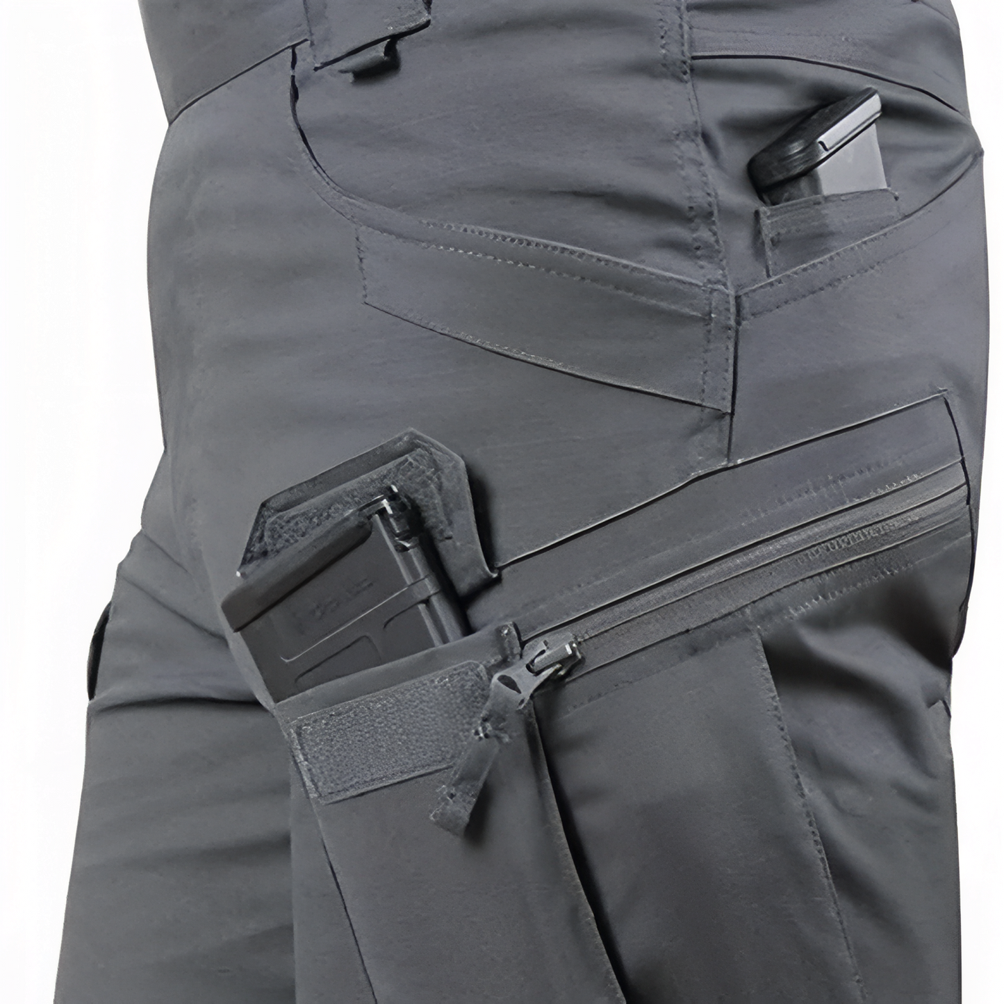 Short Cargo Randonnée Homme gros plan poche zippée - Noir Charbon - Gris Anthracite - Vert Olive - Beige Clair