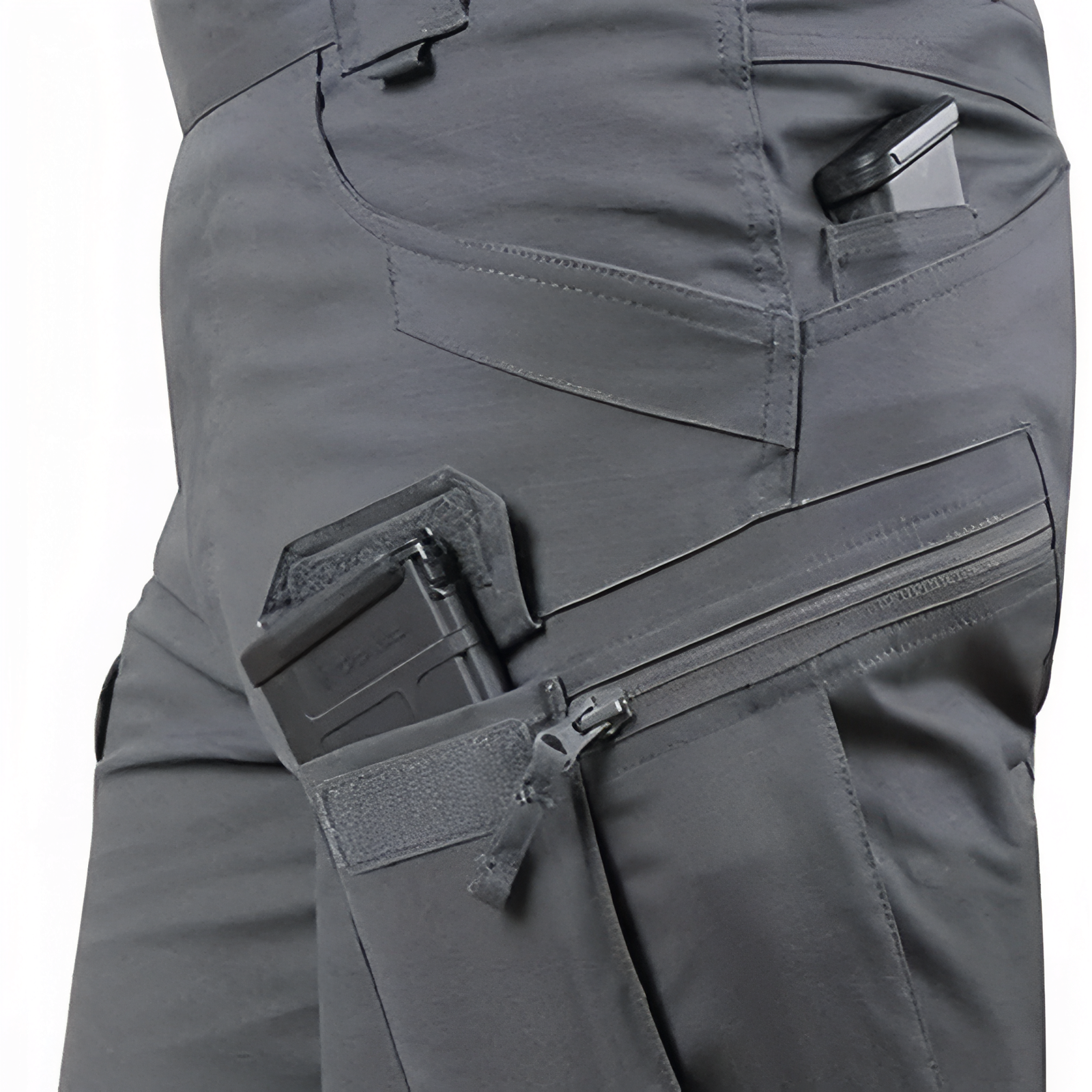 Short Cargo Randonnée Homme gros plan poche zippée - Noir Charbon - Gris Anthracite - Vert Olive - Beige Clair