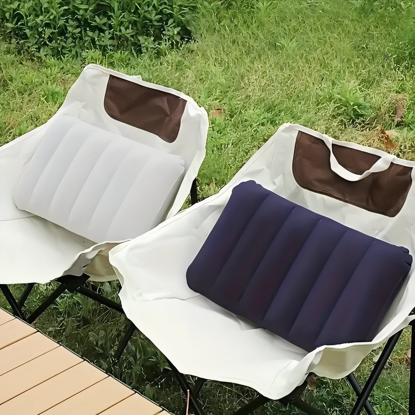 Oreiller Gonflable Randonnée 47x30CM deux oreillers sur chaises - Bleu Marine - Gris - Vert - Violet - Bleu