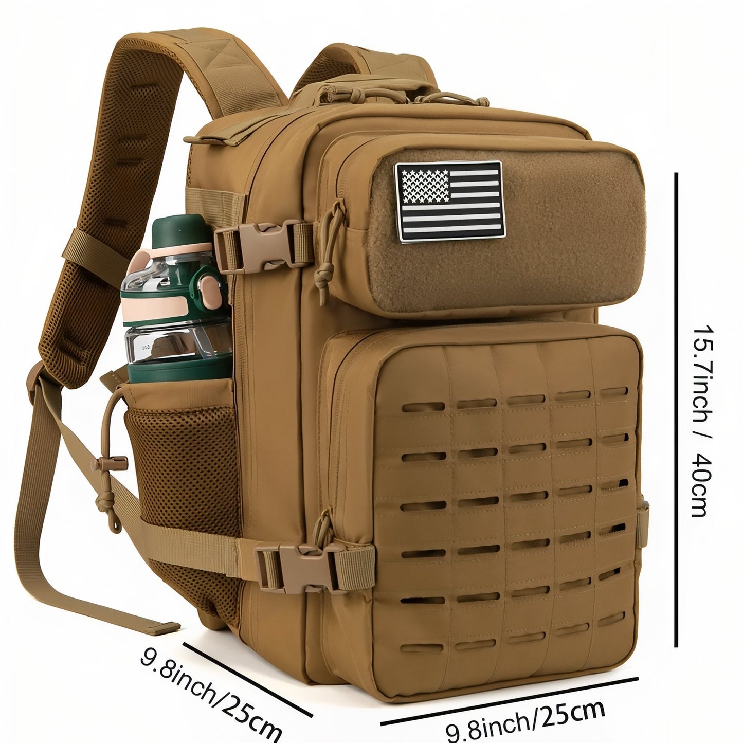 Sac à Dos Militaire Sable 25L gros plan sur le côté - Marron Foncé