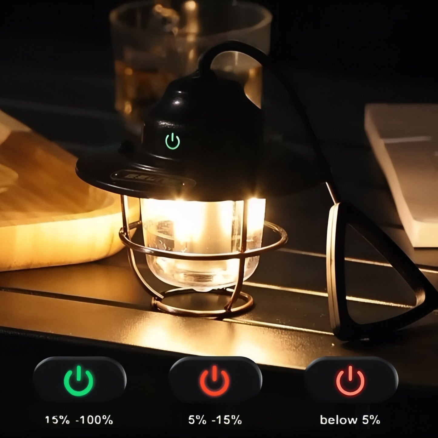 Lanterne Portable Rechargeable mise en situation - Noir - Vert Olive - Marron