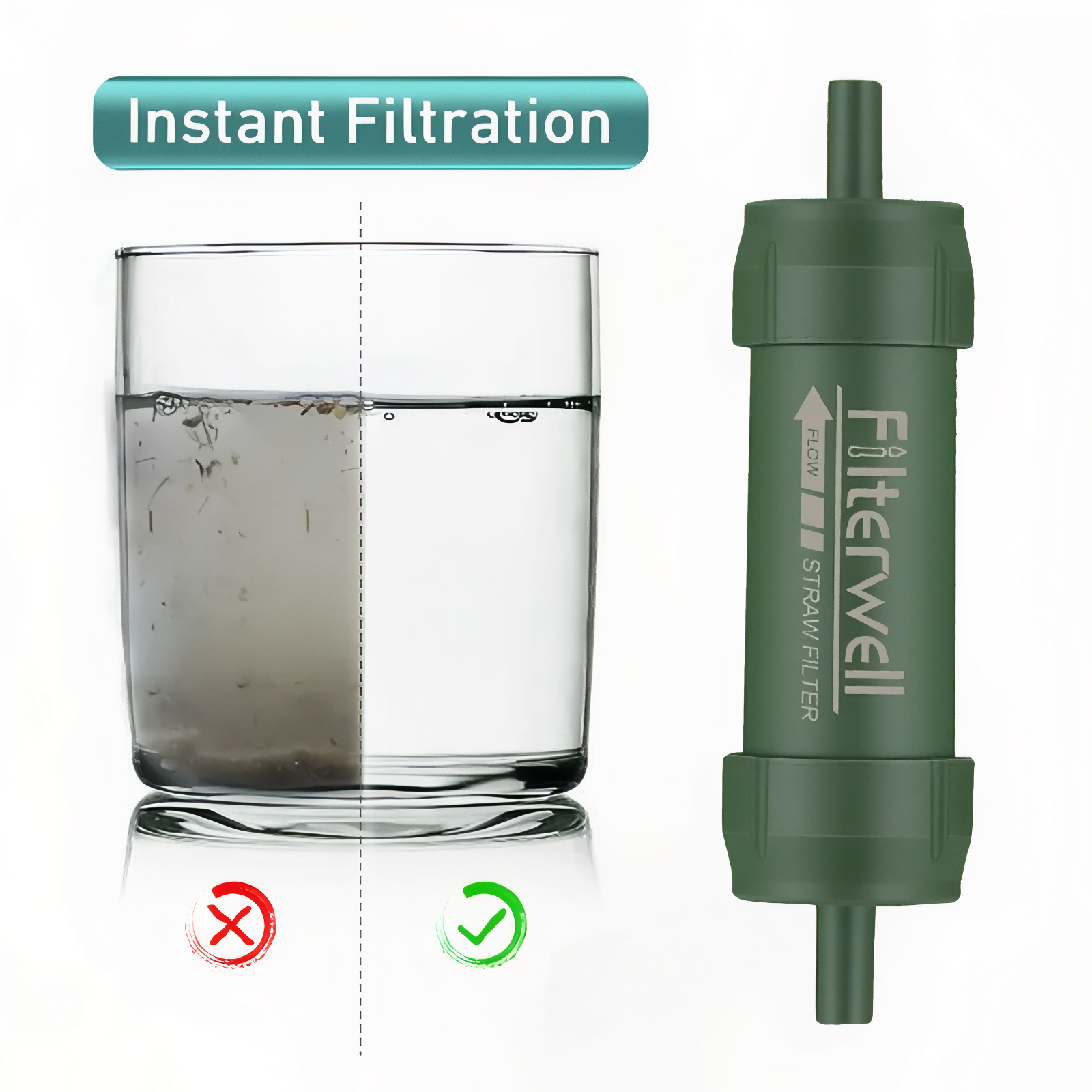 Filtre À Eau Randonnée filtration instantanée - Vert Olive - Blanc