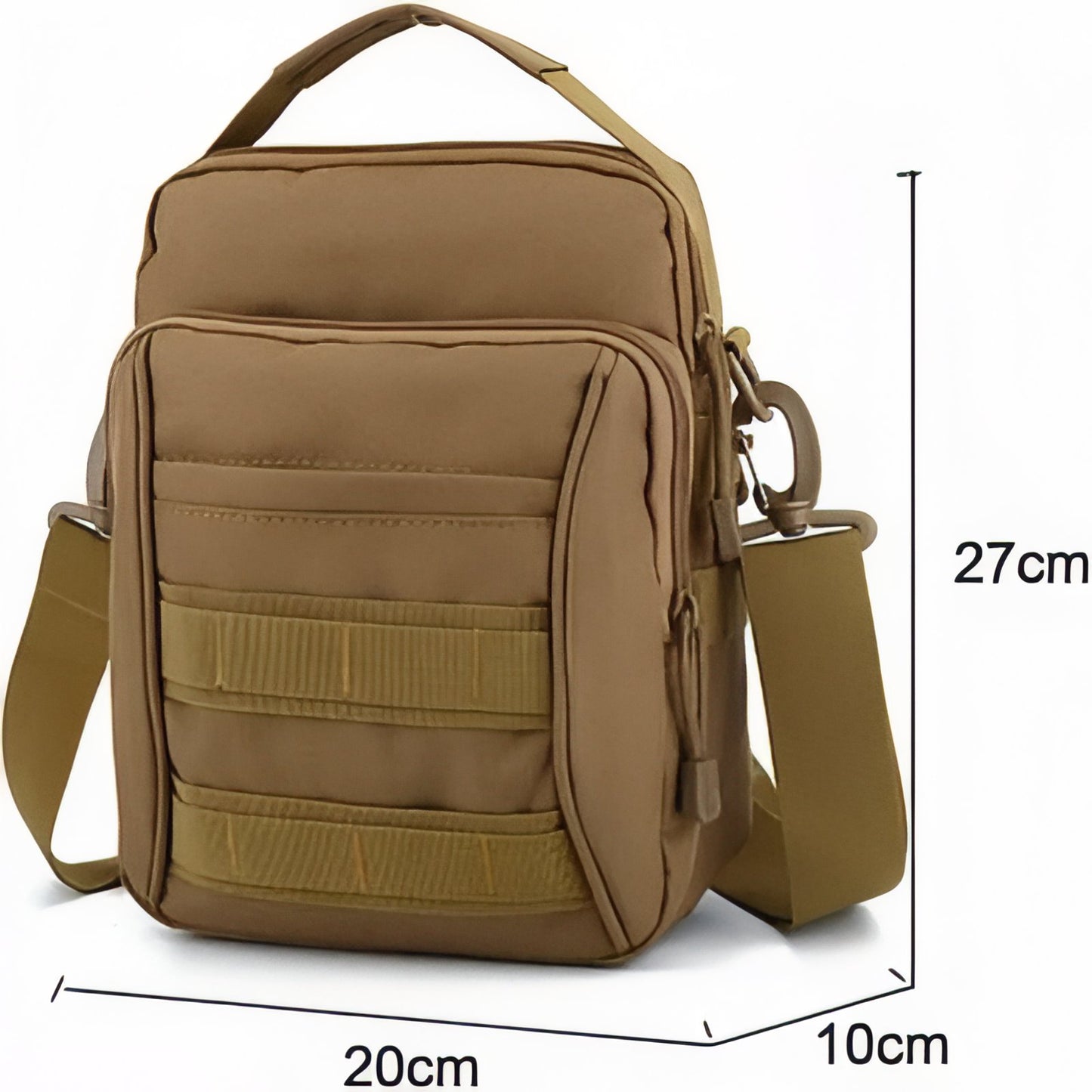 Sac Bandoulière Randonnée guide des dimensions - Marron Foncé - Vert Olive - Noir Mat