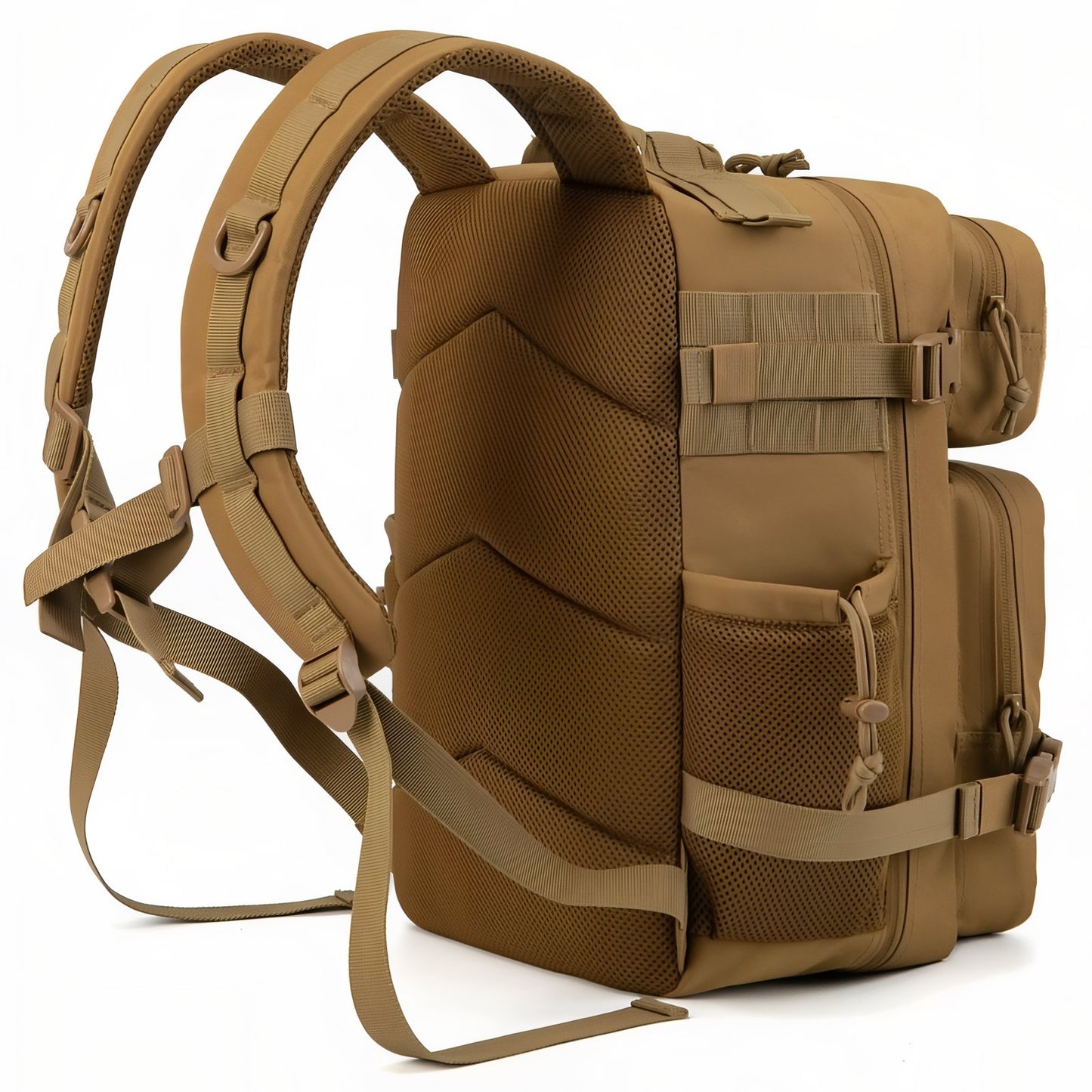 Sac à Dos Militaire Sable 25L gros plan sangle et dos - Marron Foncé