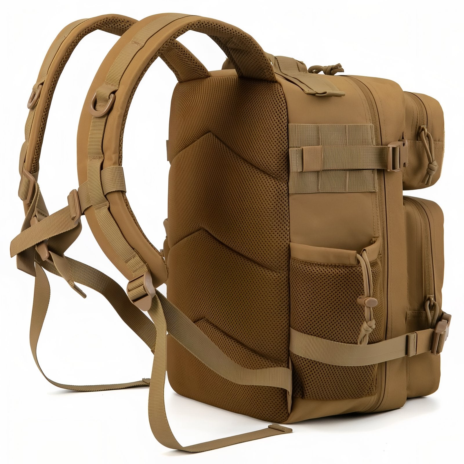 Sac à Dos Militaire Sable 25L gros plan sangle et dos - Marron Foncé