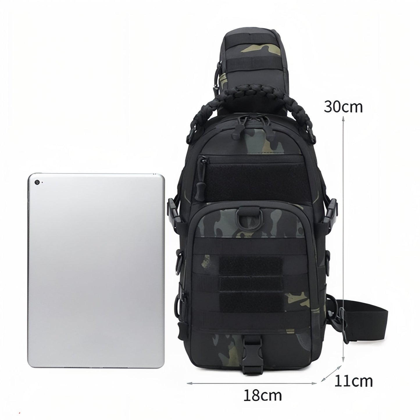 Sac Bandoulière Homme Pour Randonnée guide des dimensions - Beige Sable - Noir Camouflage - Noir