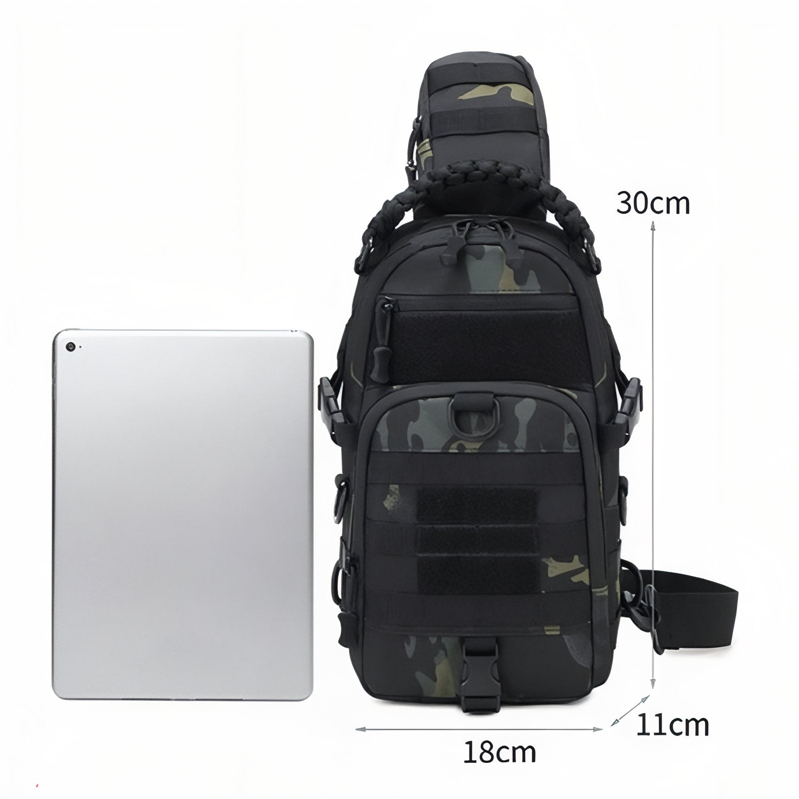 Sac Bandoulière Homme Pour Randonnée guide des dimensions - Beige Sable - Noir Camouflage - Noir