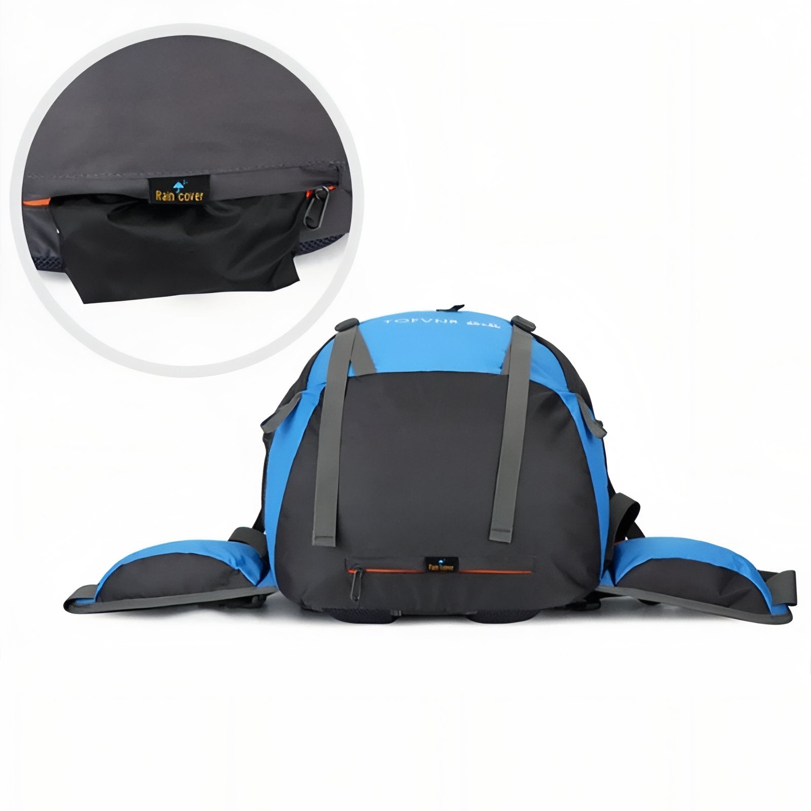 Sac à Dos Randonnée Homme 70L gros plan compartiment - Noir Profond - Bleu Ciel - Bleu - Rouge Cerise - Orange et Noir - Bleu Marine
