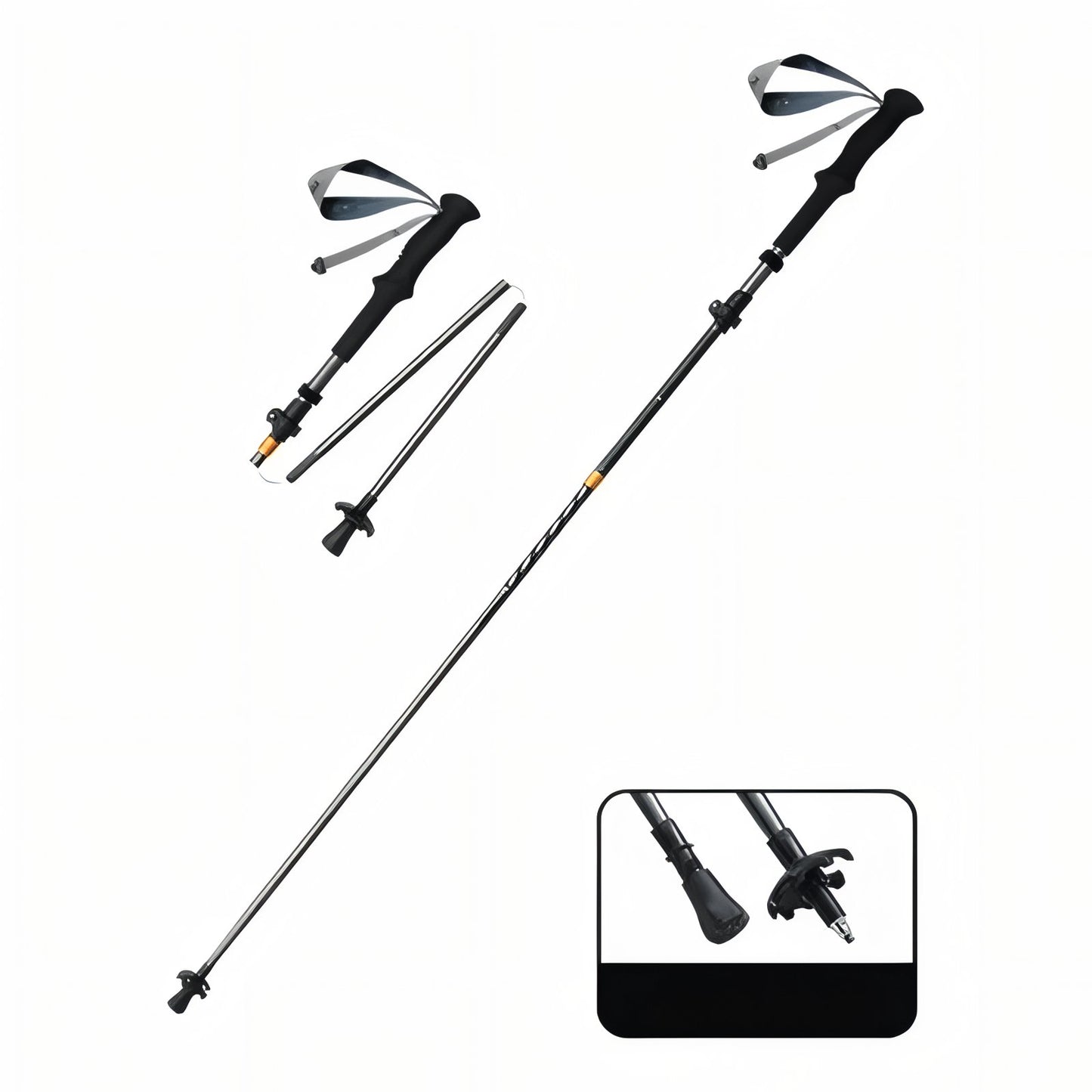 Bâton de Randonnée Pliable Carbone - Noir
