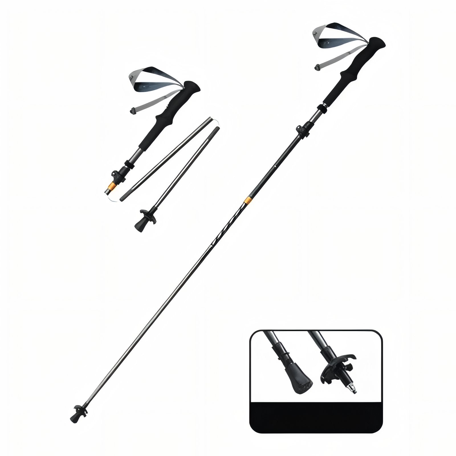 Bâton de Randonnée Pliable Carbone - Noir