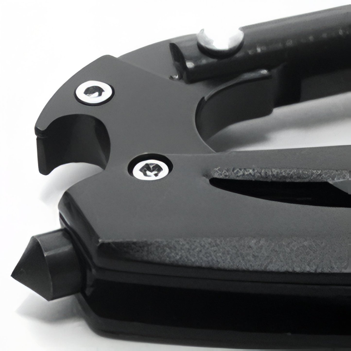 Couteau Mousqueton Multifonction gros plan détail partie - Noir Mat