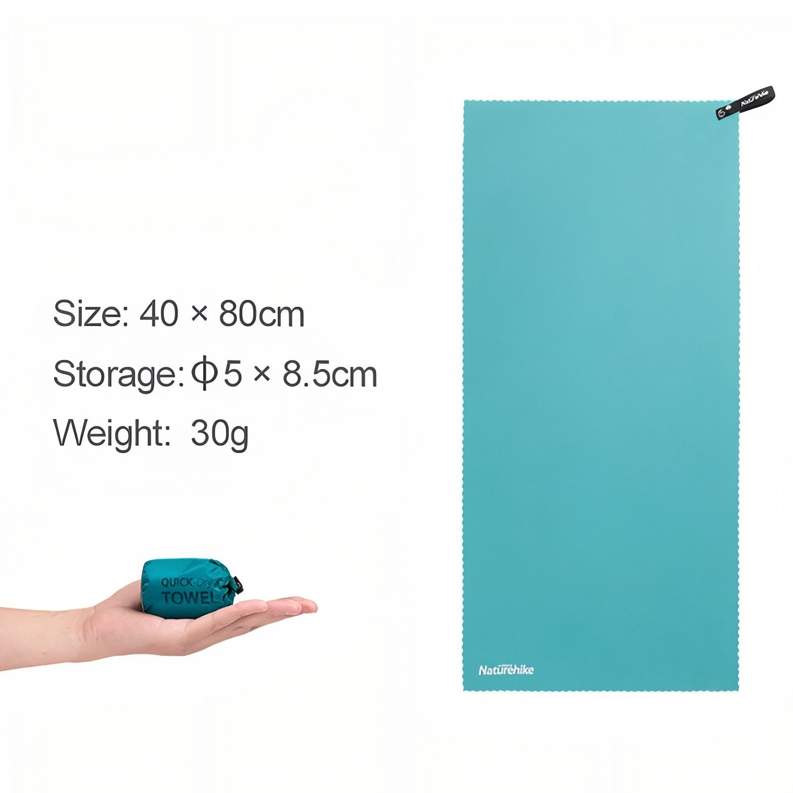 Serviette Randonnée Ultra-Légère guide des dimensions - Turquoise Clair - Vert Olive