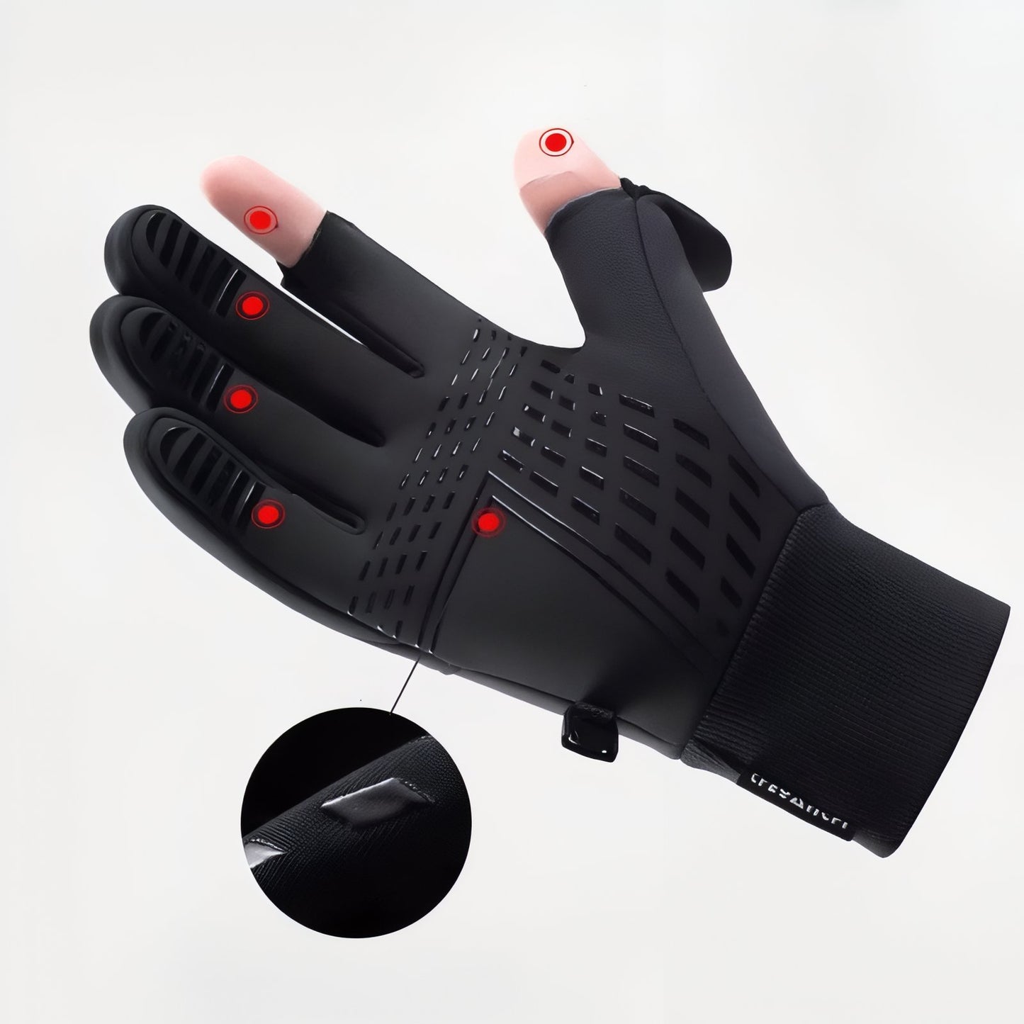 Gants de Randonnée À Doigt Coupé gros plan détail matière - Noir