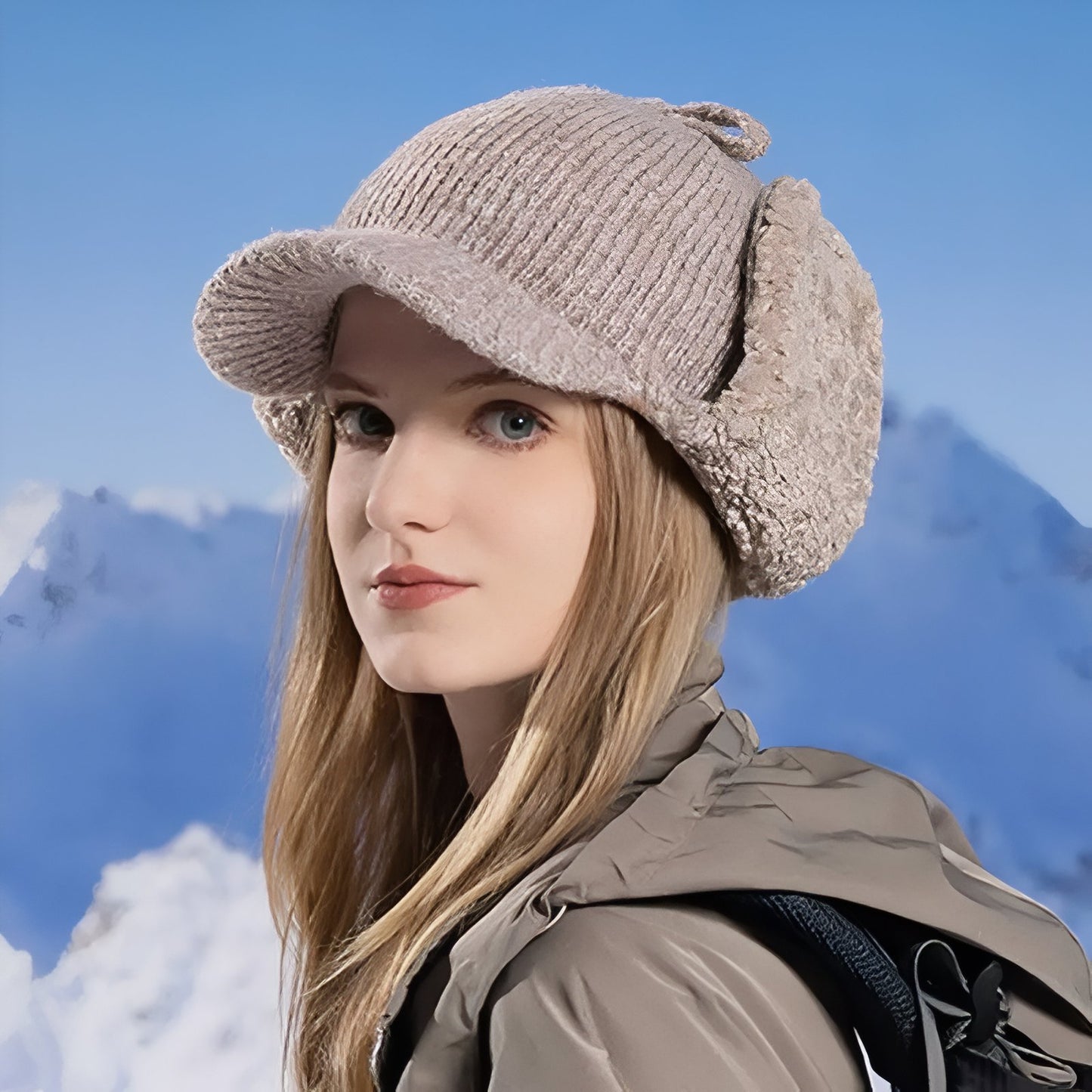 Bonnet Bombardier portée à la tête - Beige - Marron Clair - Noir Ébène - Crème