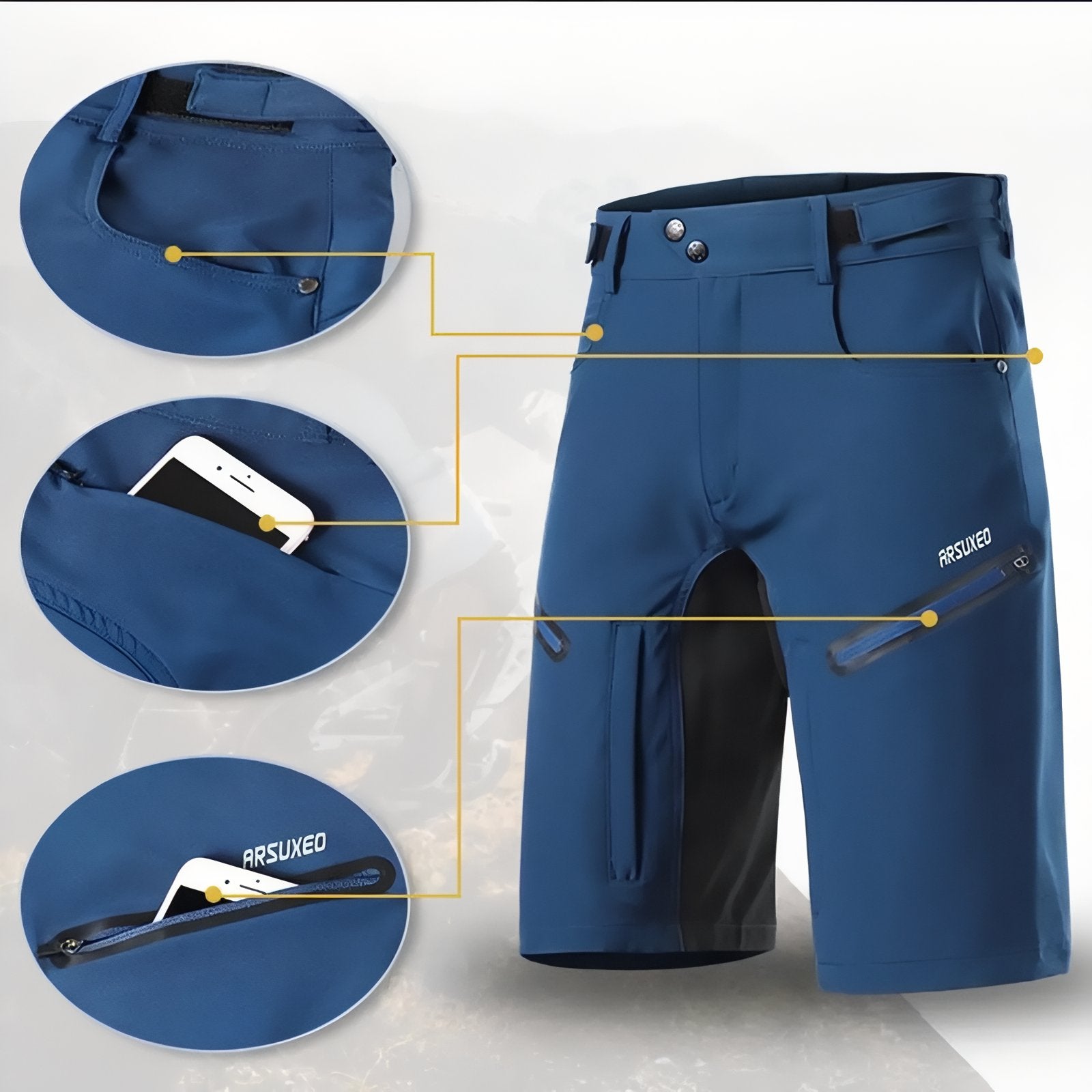 Bermuda À Zip de Randonnée gros plan poches zippées - Gris Foncé - Bleu Marine - Noir - Bleu Ciel - Vert - Bordeaux - Orange