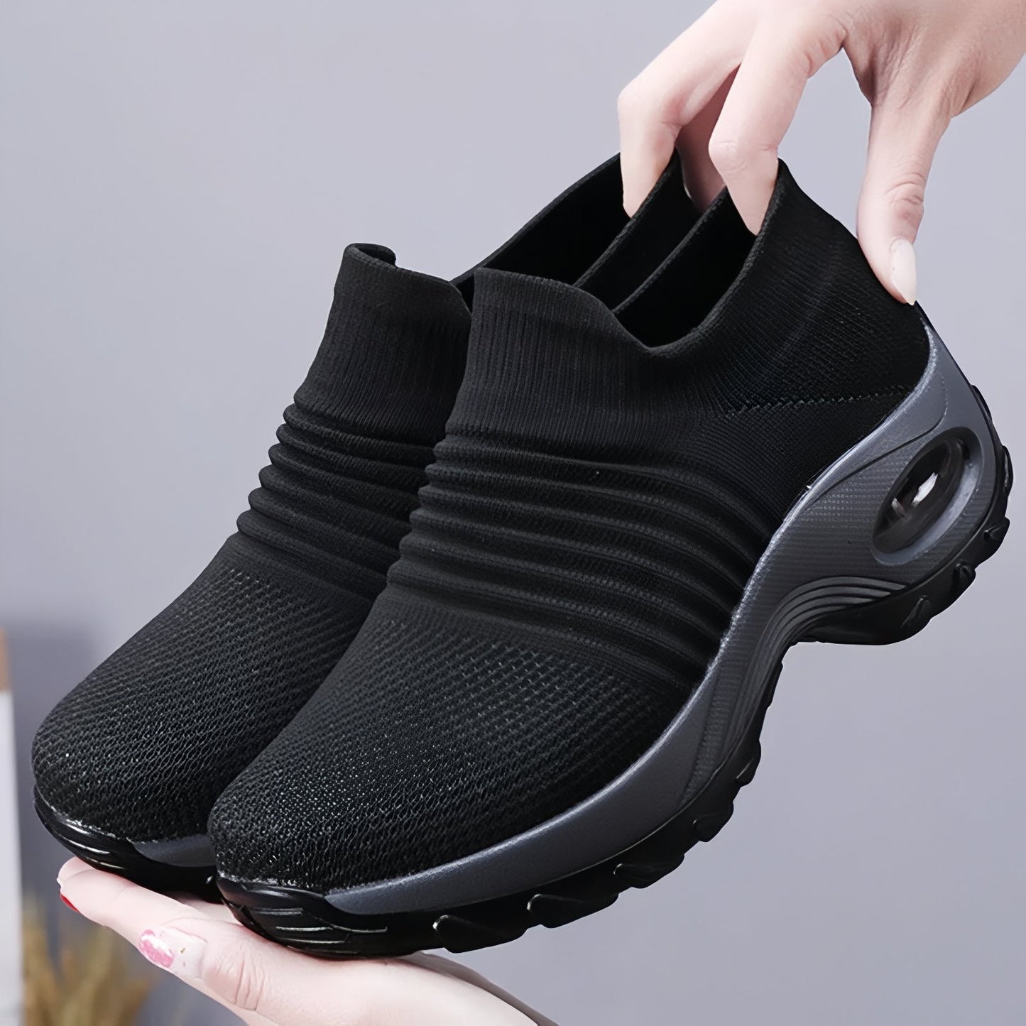 Basket de Marche Femme Sans Lacet portée à la main - Noir et Gris - Noir - Violet - Gris