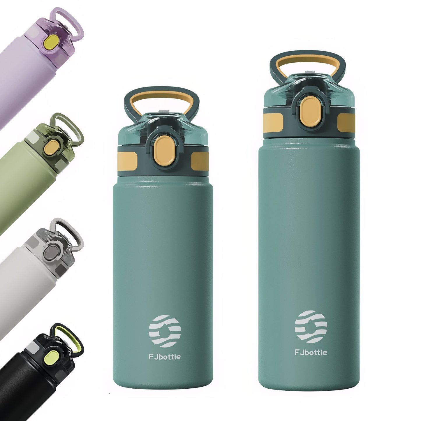 Gourde Isotherme avec Paille Intégrée deux gourdes alignées - Turquoise - Vert - Blanc - Noir