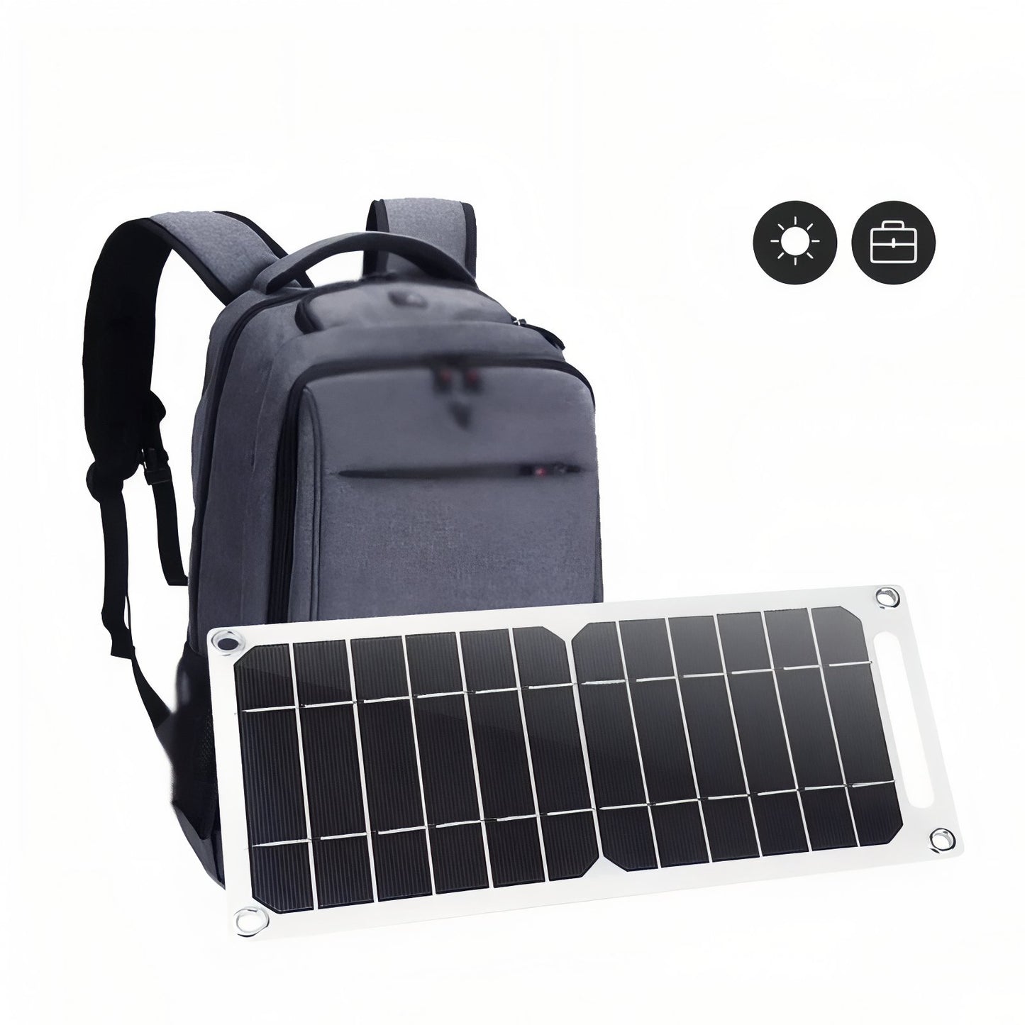 Chargeur Solaire Portable Randonnée 35W mise en situation avec sac - Noir Mat