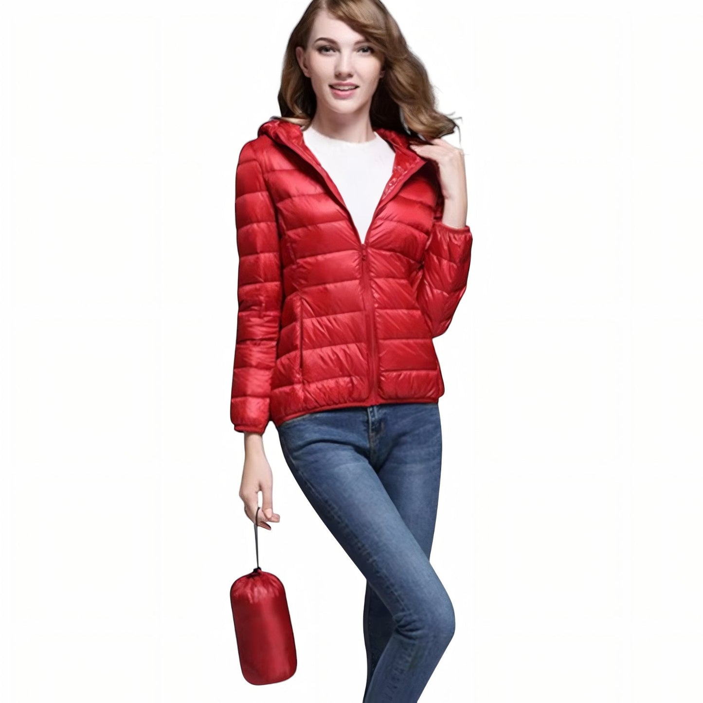 Doudoune Randonnée Compressible Femme portée à la main - Rose Poudré - Bleu Marine - Bleu Marine (sans capuche) - Orange - Beige - Beige (sans capuche) - Vert Menthe - Vert Menthe (sans capuche) - Rose - Bleu - Violet - Violet (sans capuche) - Rouge - Rouge (sans capuche) - Noir - Noir (sans capuche) - Bordeaux - Bordeaux (sans capuche)