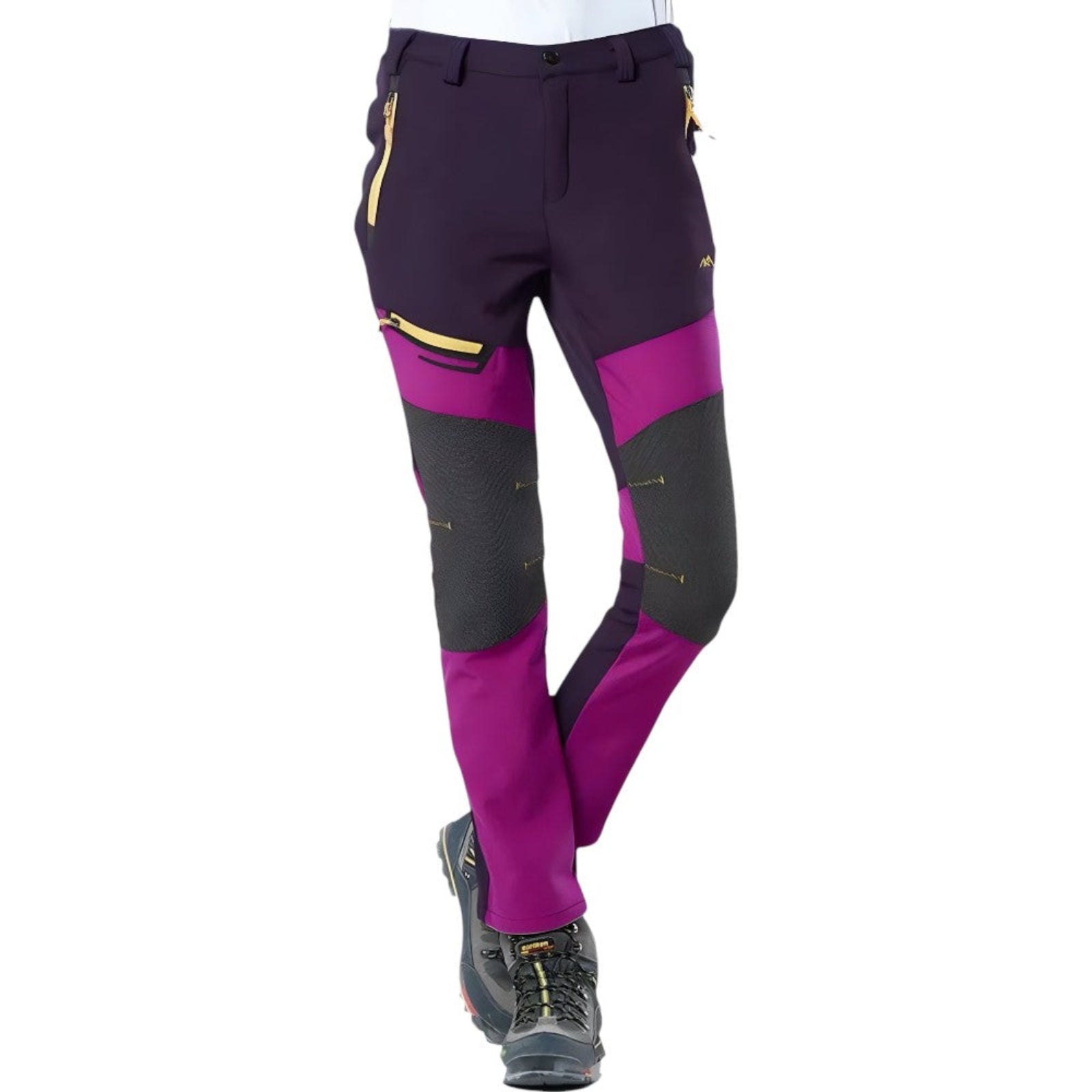 Pantalon Randonnée Chaud Polaire Femme portée sur mannequin - Violet - Gris - Vert
