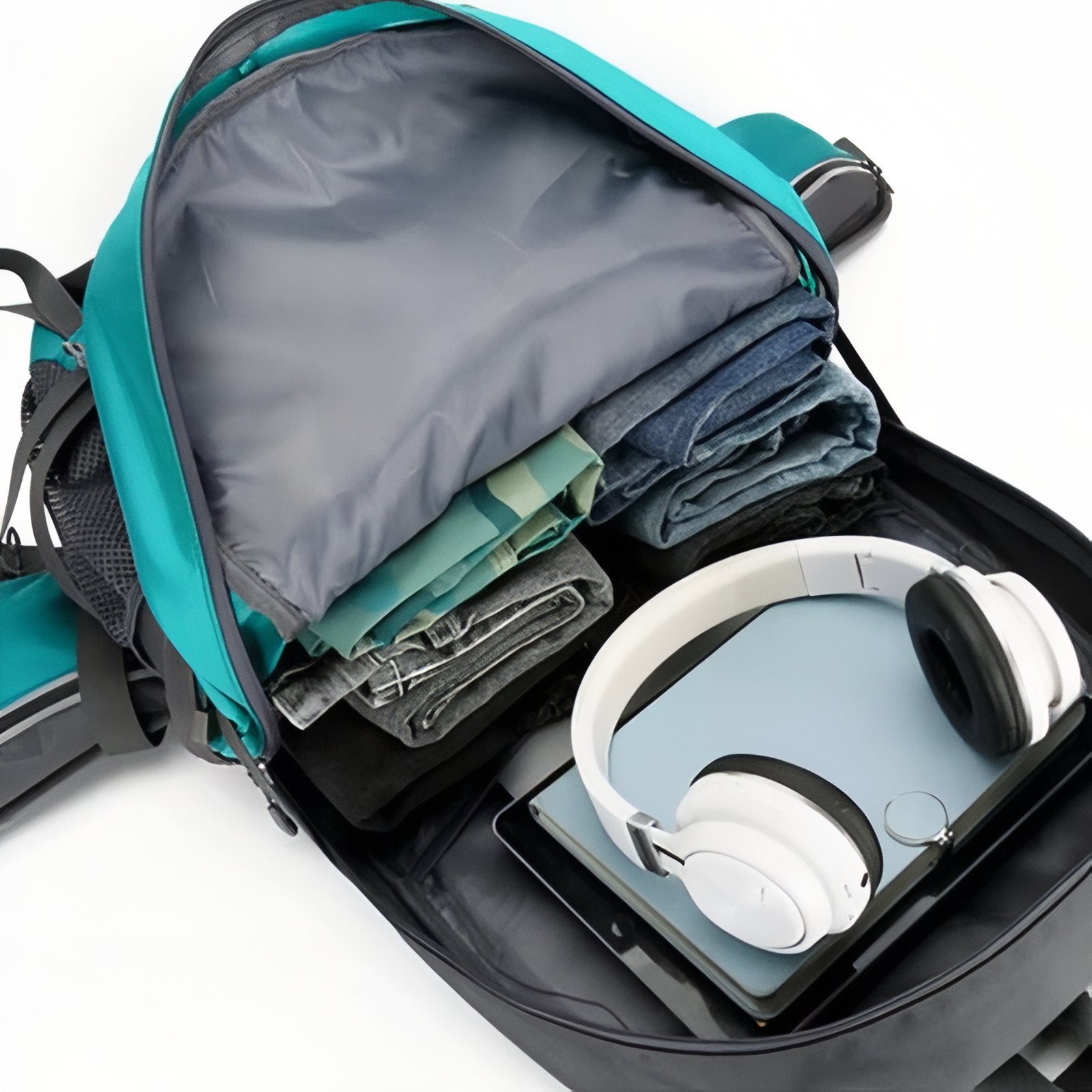 Sac à Dos Randonnée Multi-Poches 55L compartiment ouvert - Turquoise et Gris - Gris Foncé et Noir - Gris Foncé et Bleu Marine - Noir Profond - Orange et Gris