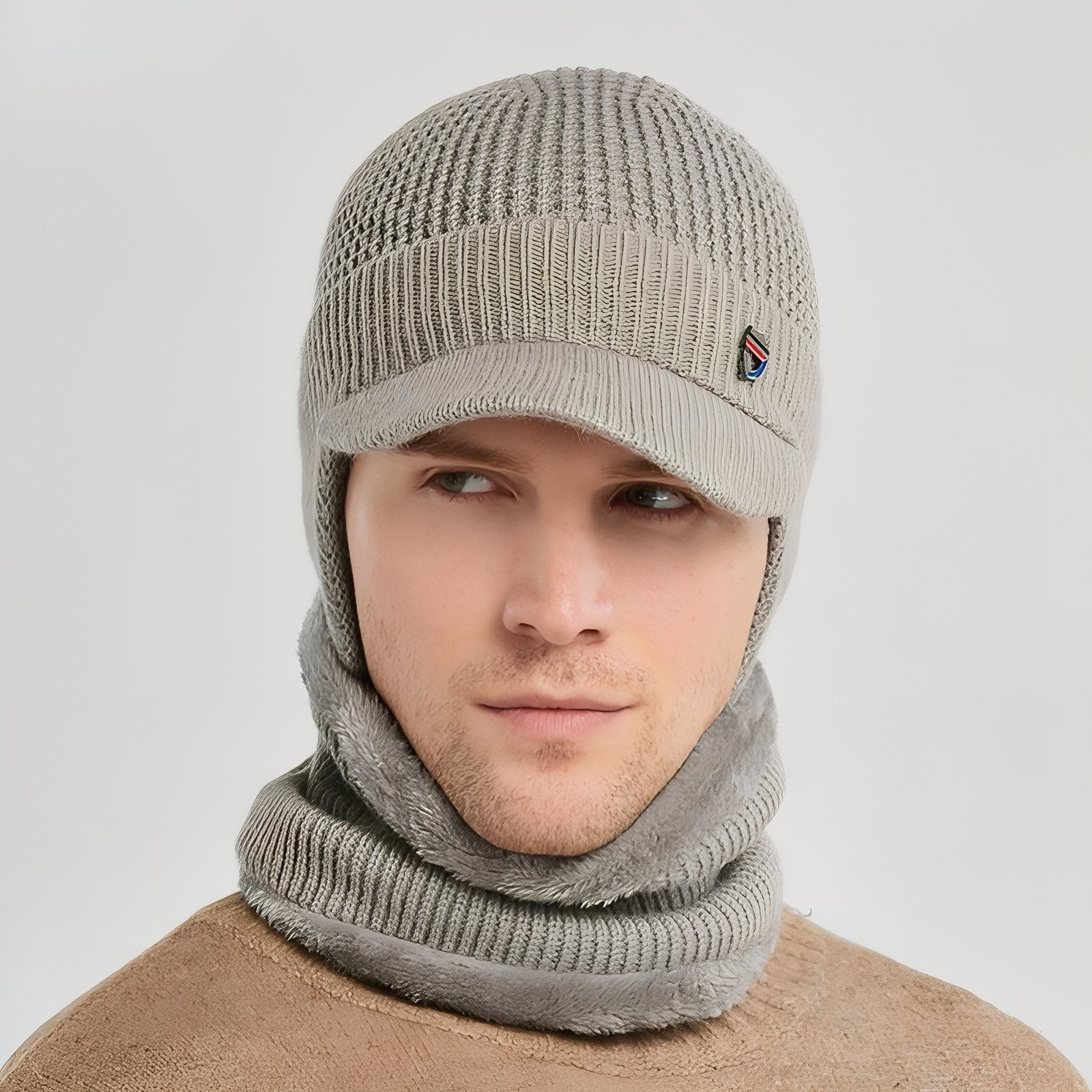 Casquette Cagoule Homme portée sur la tête - Gris Foncé - Noir Ébène - Beige Sable - Gris Clair - Bleu Marine