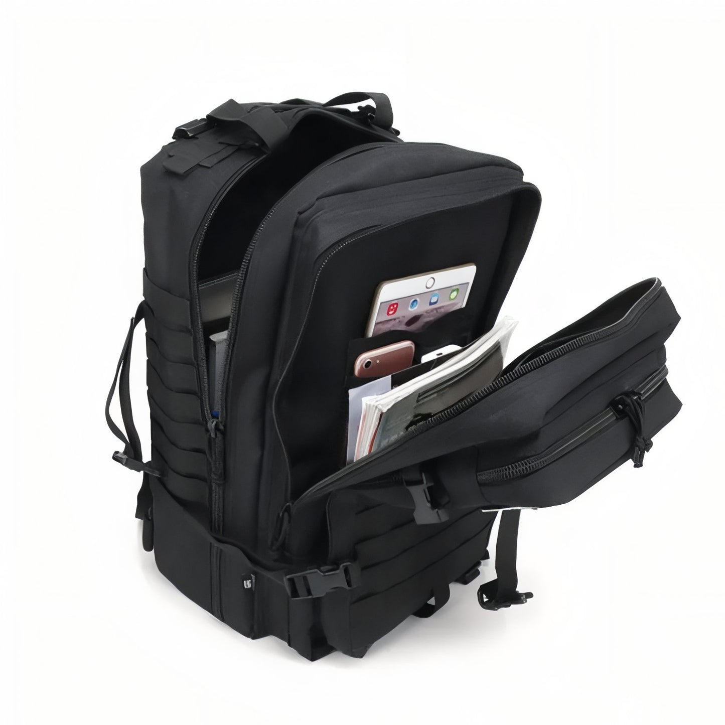 Sac à Dos Randonnée Militaire compartiment ouvert - Beige - Noir - Vert