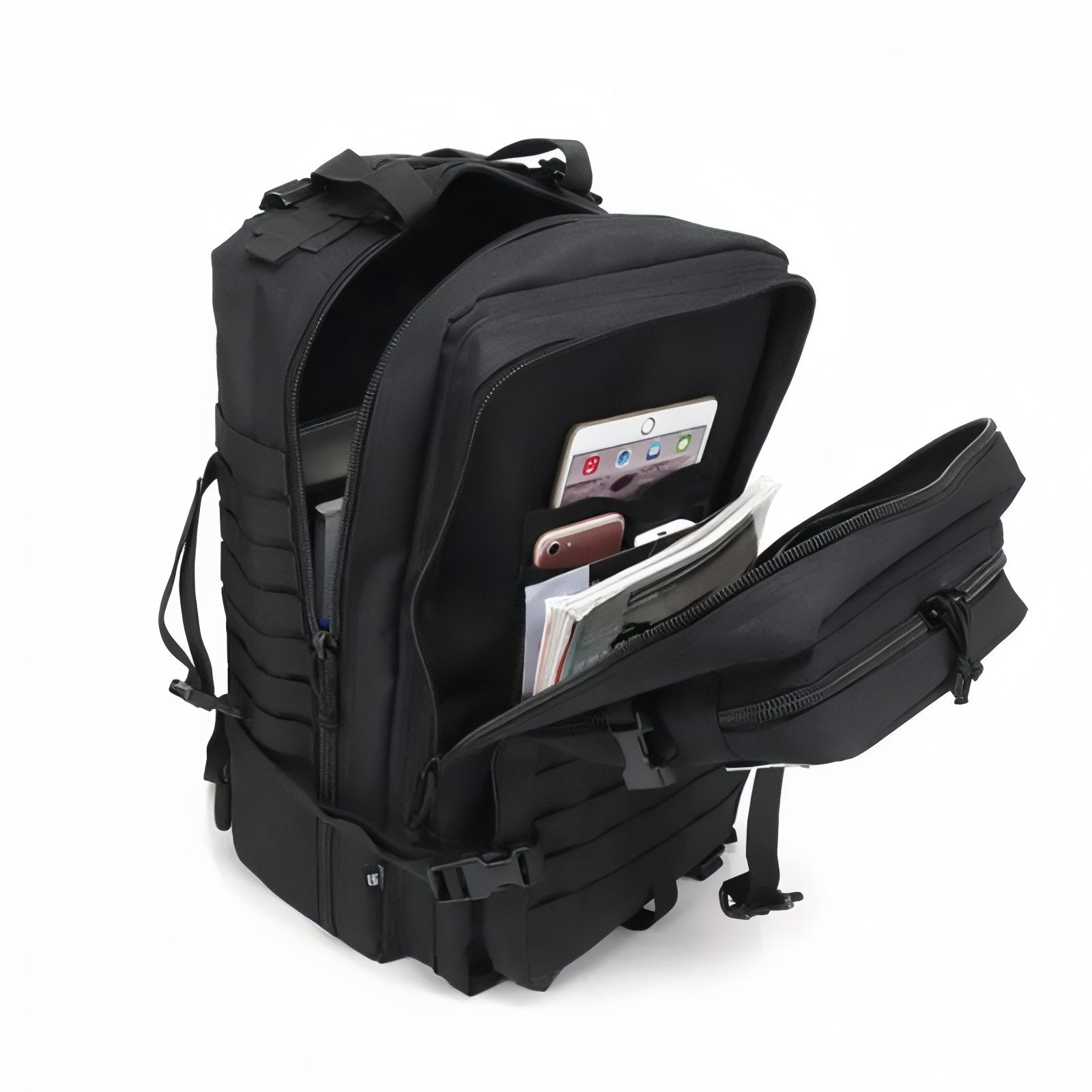 Sac à Dos Randonnée Militaire compartiment ouvert - Beige - Noir - Vert