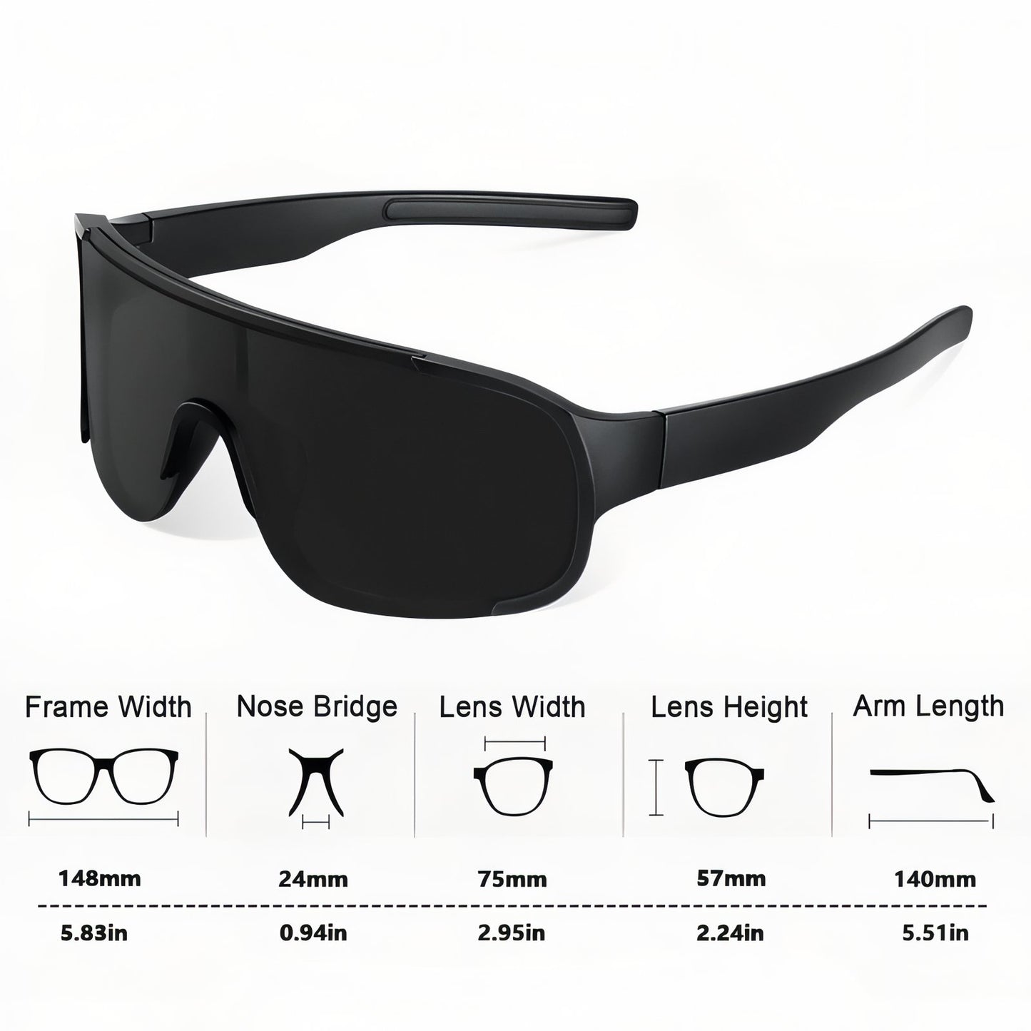 Lunette De Soleil de Randonnée guide des dimensions - Bleu Foncé - Vert Émeraude - Bleu Clair - Orange - Noir et Gris - Marron et Noir - Rose Pâle - Noir Mat