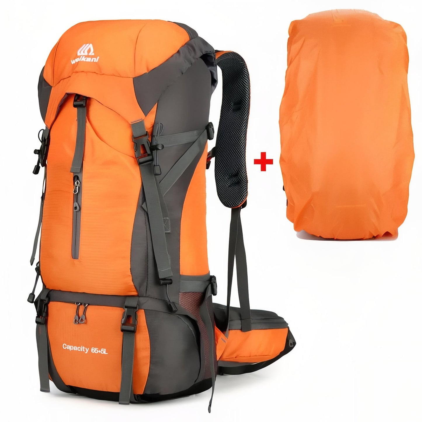 Sac à Dos Rando Avec Protection Pluie 70L - Orange et Gris