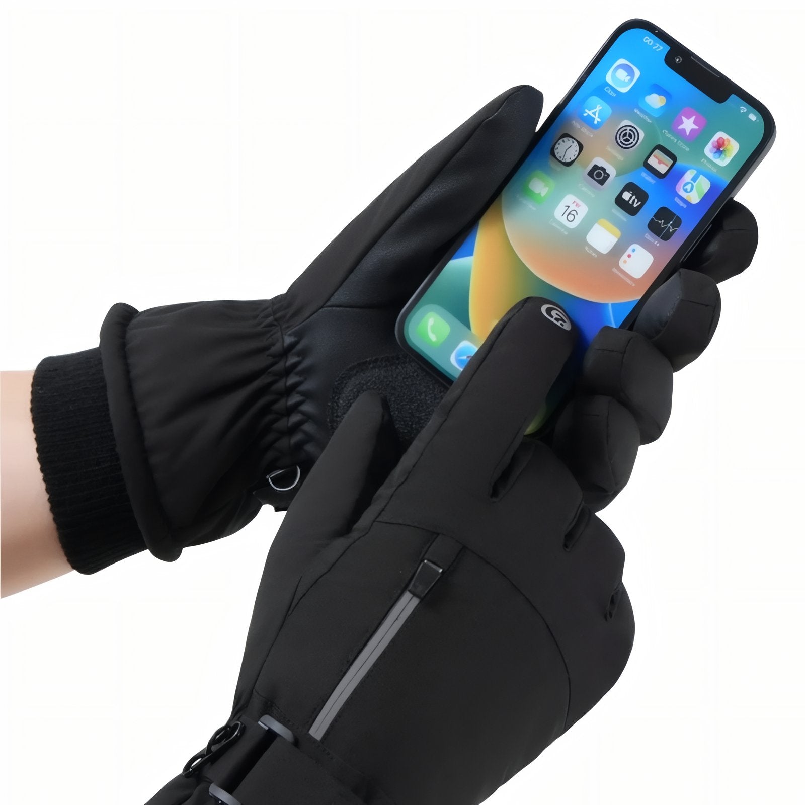 Gants Randonnée Grand Froid portée à la main - Noir avec Poche - Blanc avec Poche - Noir