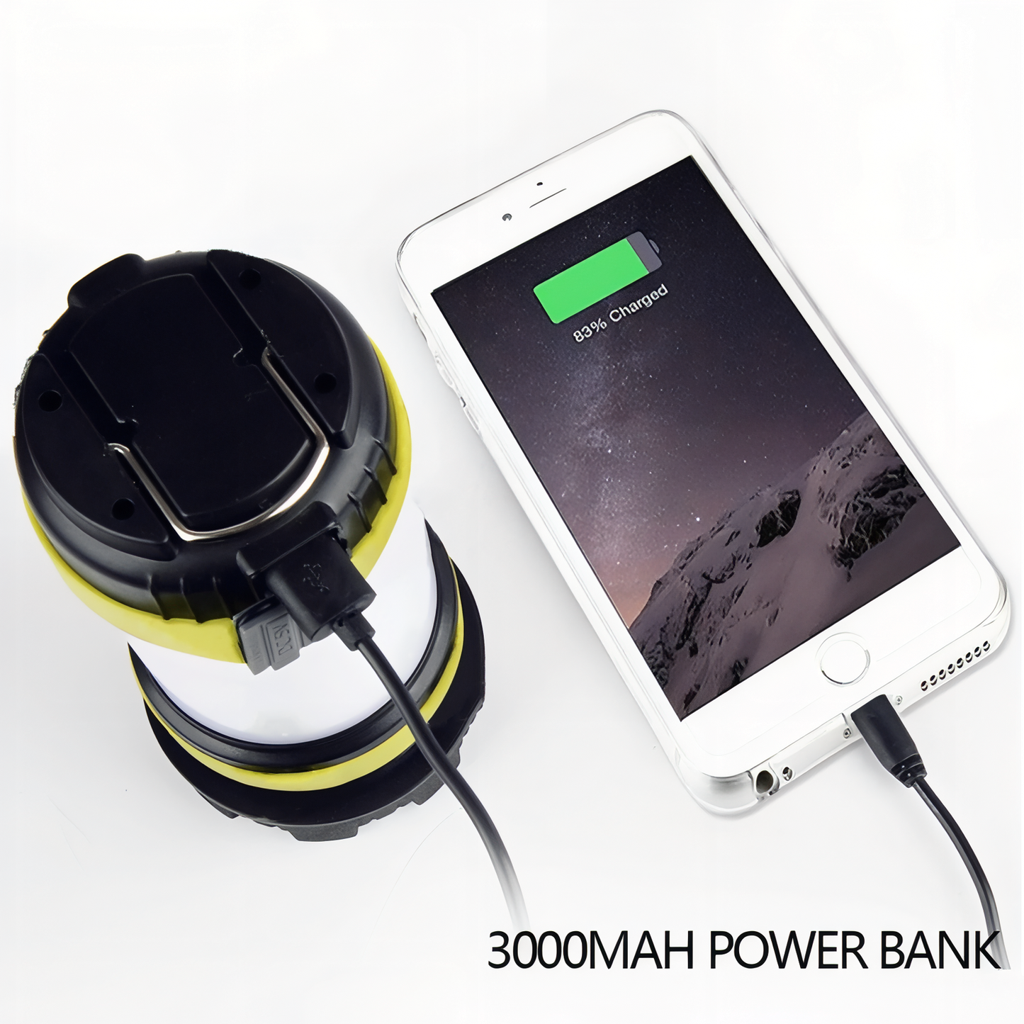Lampe Torche Lanterne mise en situation avec téléphone - Jaune Fluo