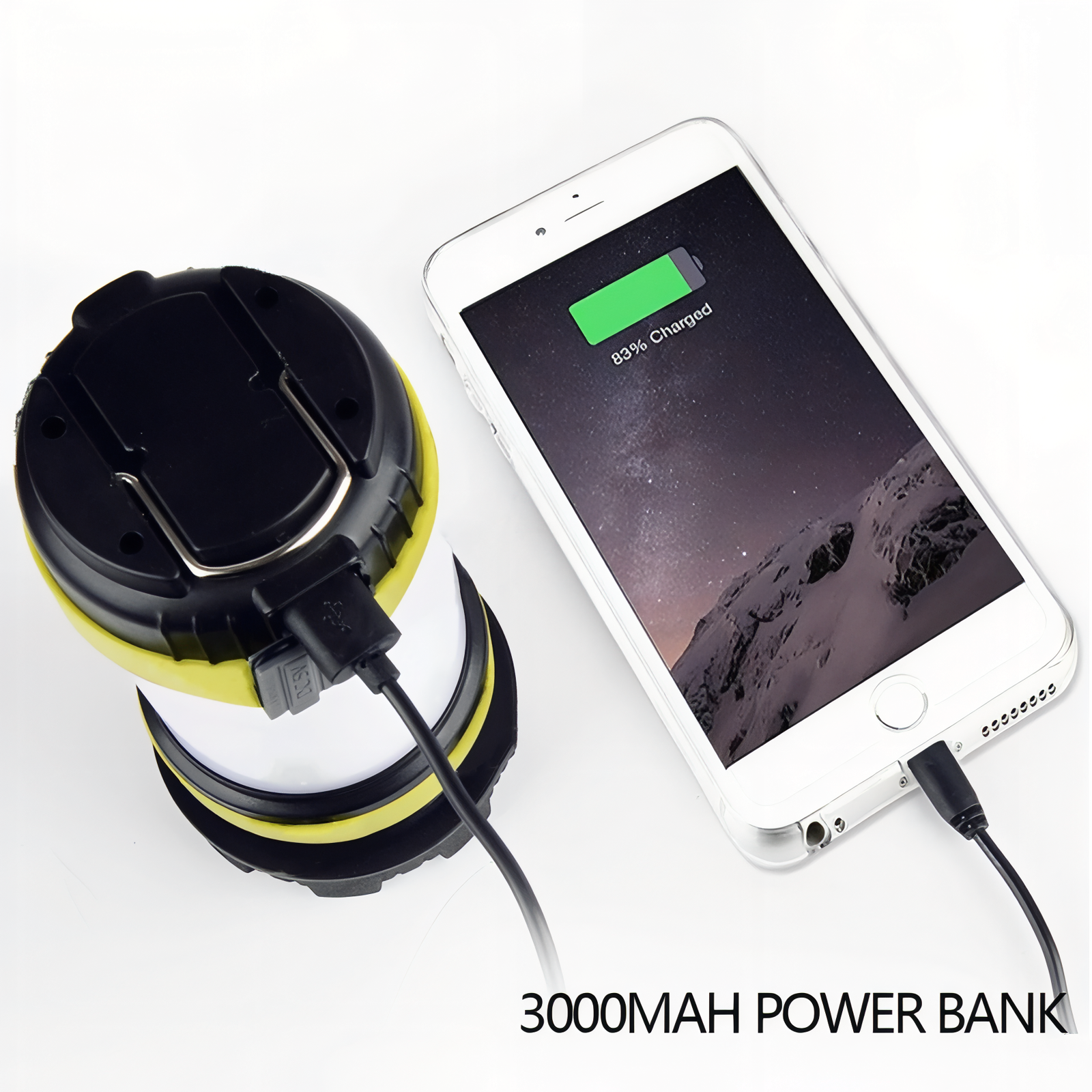 Lampe Torche Lanterne mise en situation avec téléphone - Jaune Fluo