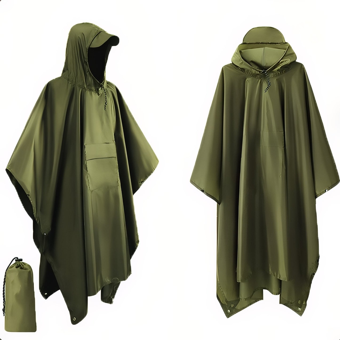 Poncho Pluie Randonnée - Vert Olive (avec poche du milieu) - Taille Unique