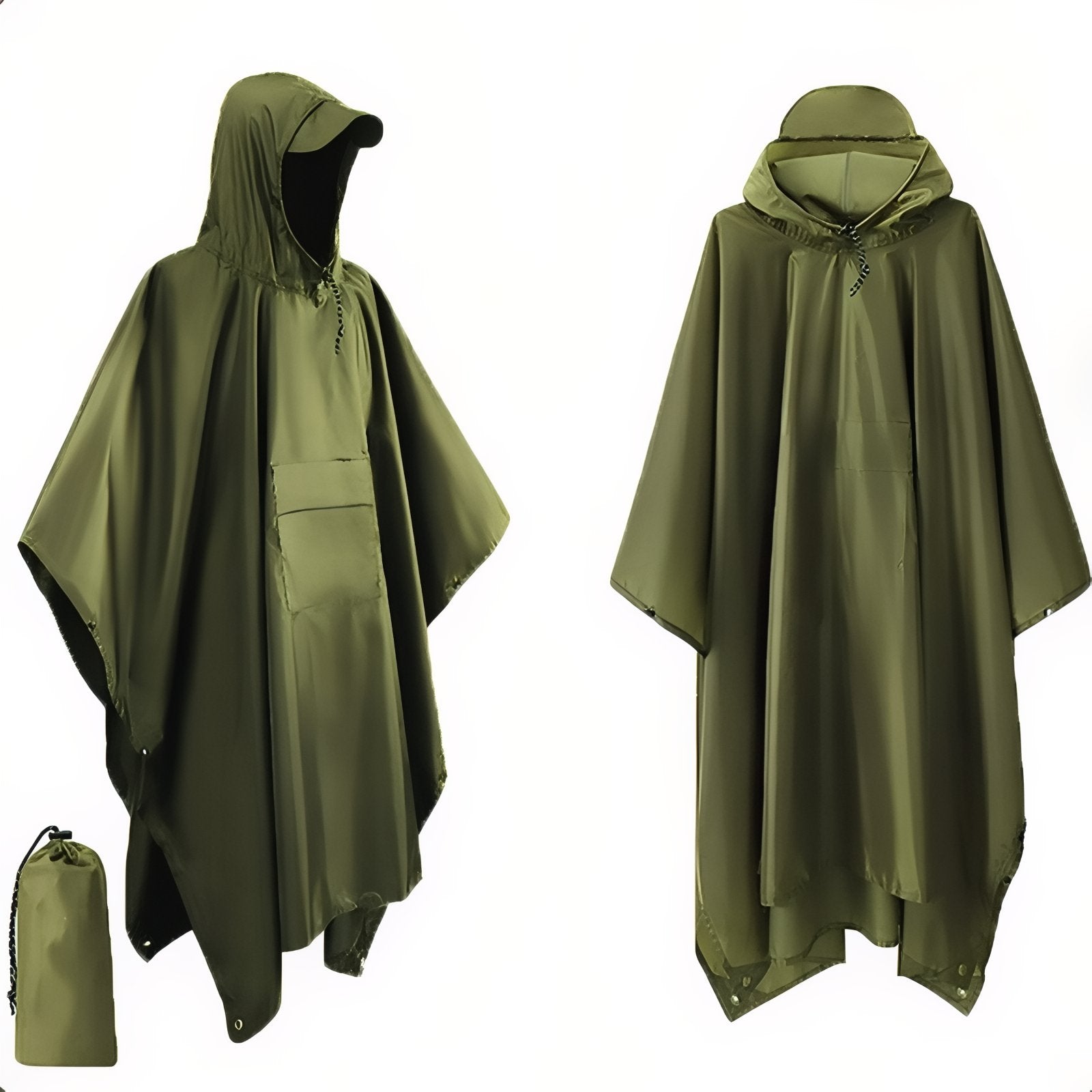Poncho Pluie Randonnée - Vert Olive (avec poche du milieu) - Taille Unique
